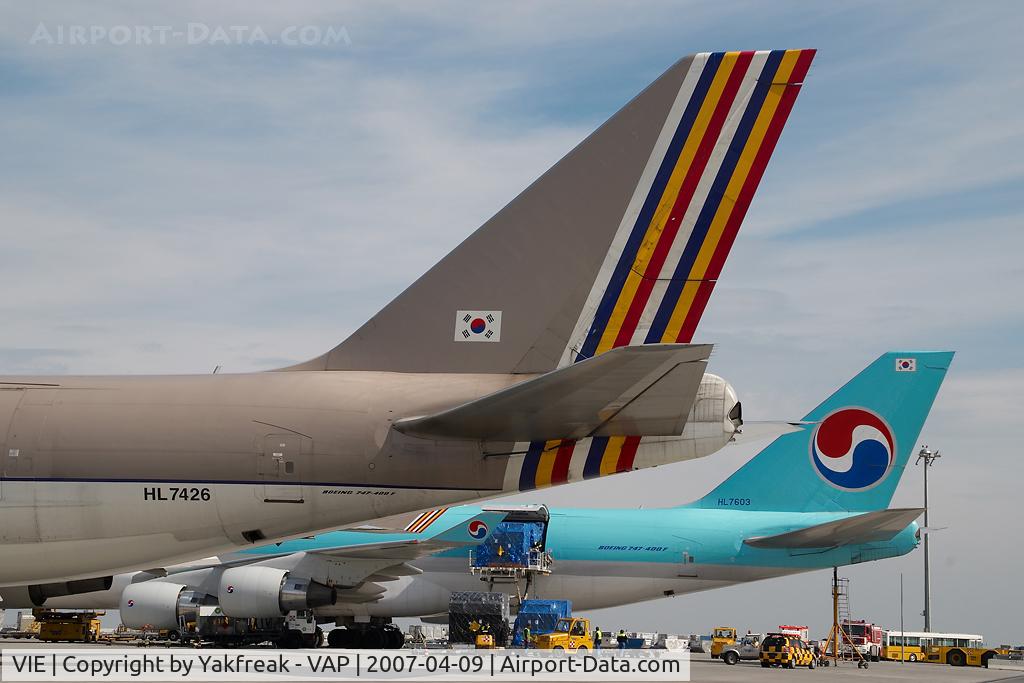 Vienna International Airport, Vienna Austria (VIE) - Asiana and Korean Air Boeing 747-400