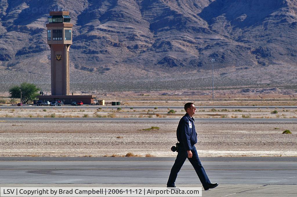 Nellis Afb Airport (LSV) - Nellis Tower and a Lone Thunderbird Team Member - Aviation Nation 2006