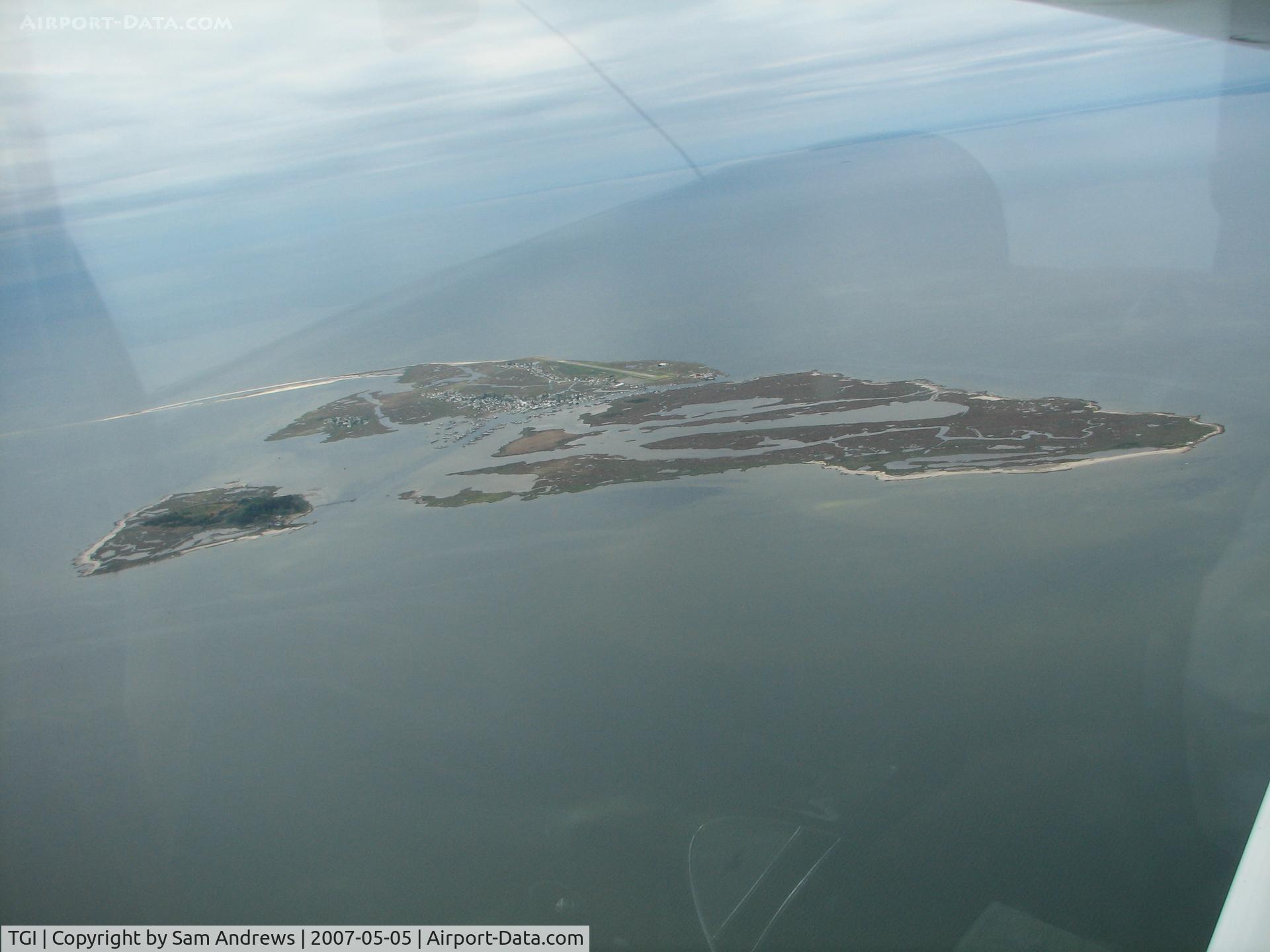 Tangier Island Airport (TGI) - Approaching the island from the North East