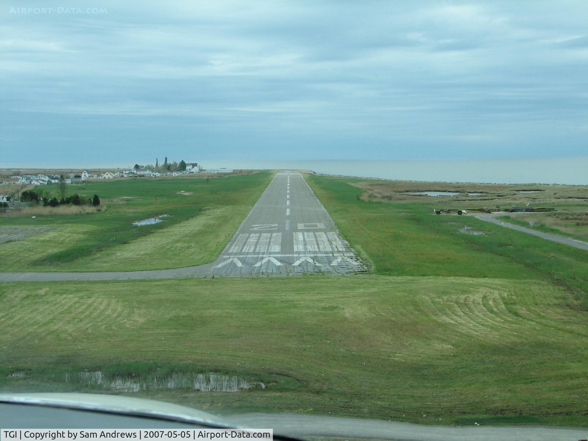 Tangier Island Airport (TGI) - very short final.  Don't forget the hump.