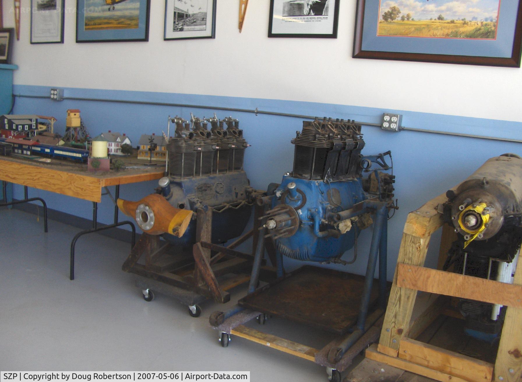 Santa Paula Airport (SZP) - Early DeHavilland Aircraft Engines in Watson Hangar-Aviation Museum of Santa Paula, from left to right-DH Gipsy 1, DH Gipsy 2, DH Gipsy 2