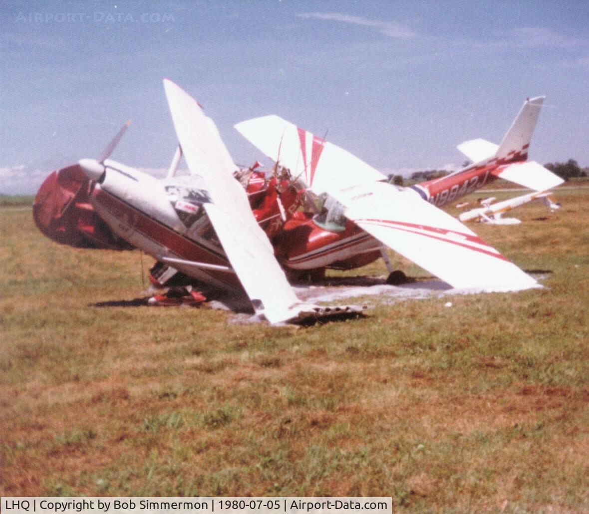Fairfield County Airport (LHQ) - Tornado damage. Ball of 3 planes - Stinson, 182 & 150