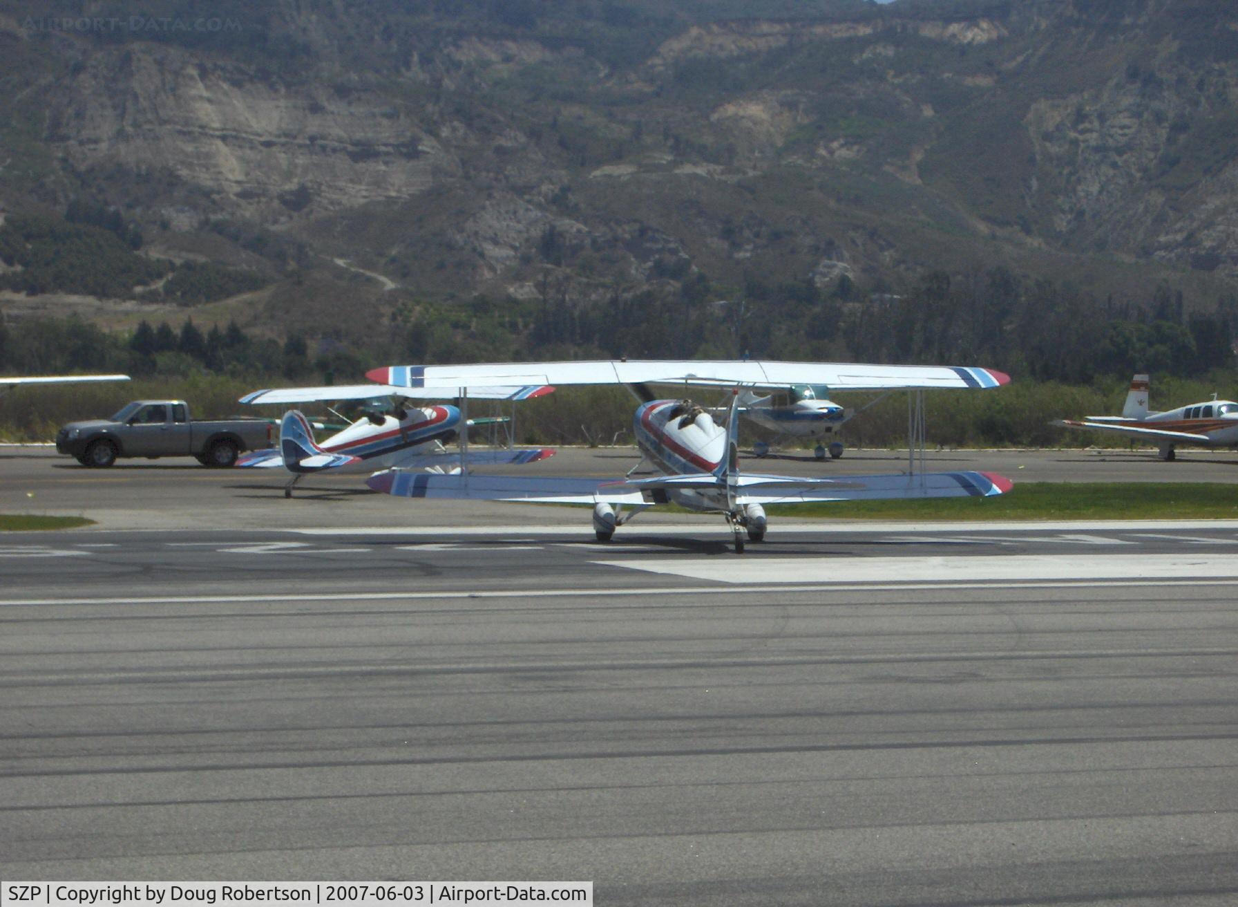 Santa Paula Airport (SZP) - N3617L & N3554L 1978 Great Lakes 2T-1A-2, a matched pair taxiing to transient tiedown