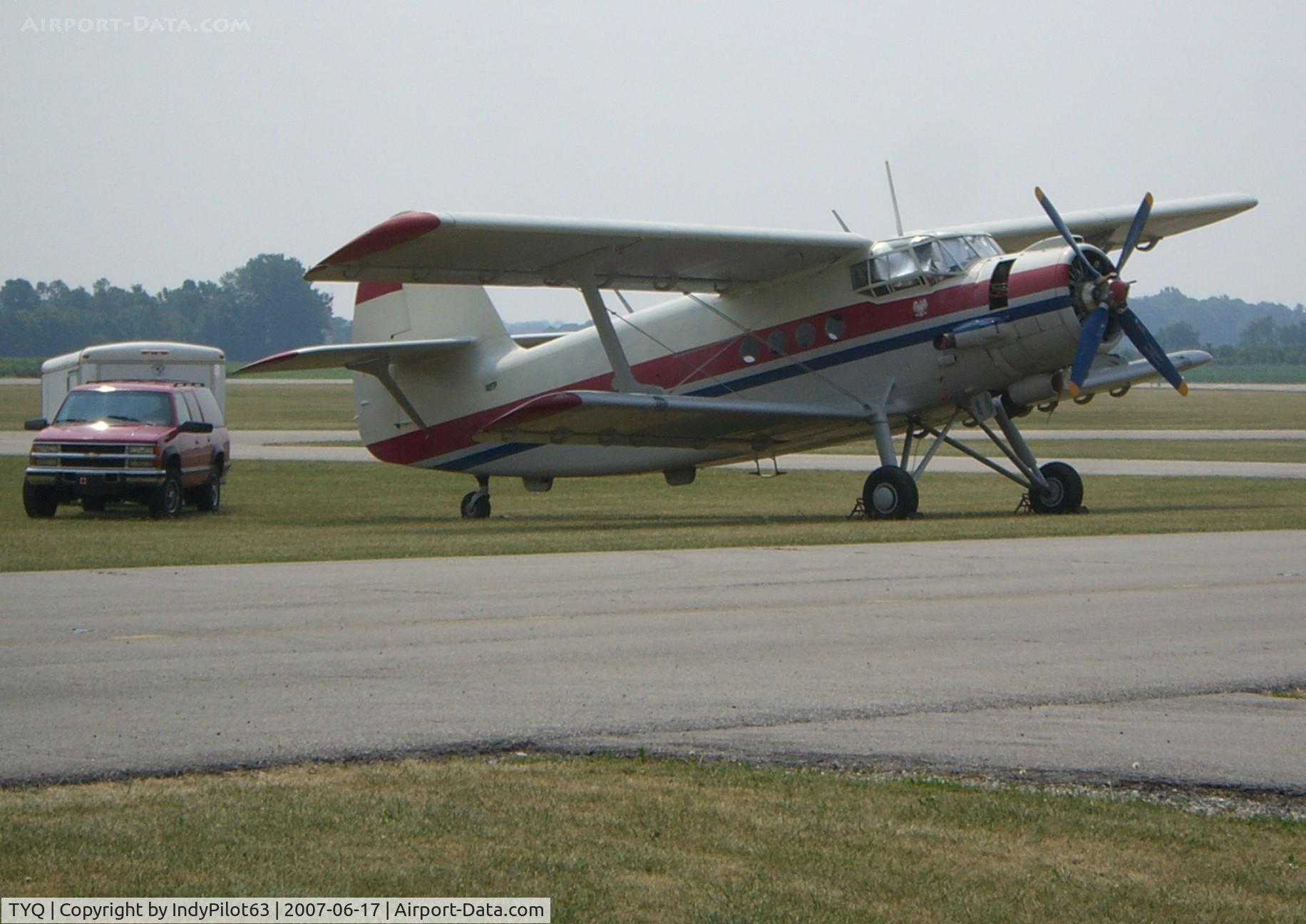 Indianapolis Executive Airport (TYQ) - A polish-built Antonov-2 that is based here...notice the size of the nearby Suburban.