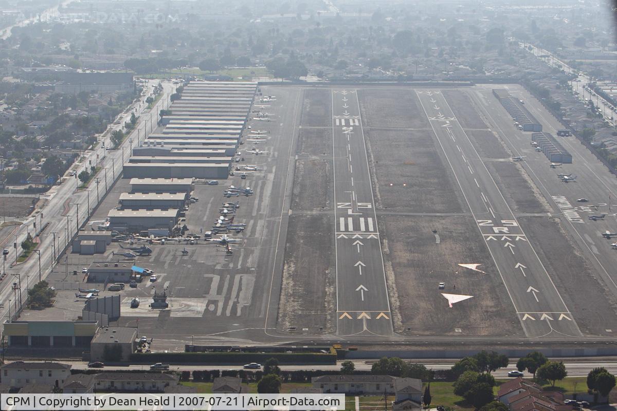 Compton/woodley Airport (CPM) - On final to RWY 25L, slipping to descend more rapidly, this photo shows an overview of Compton Airport.