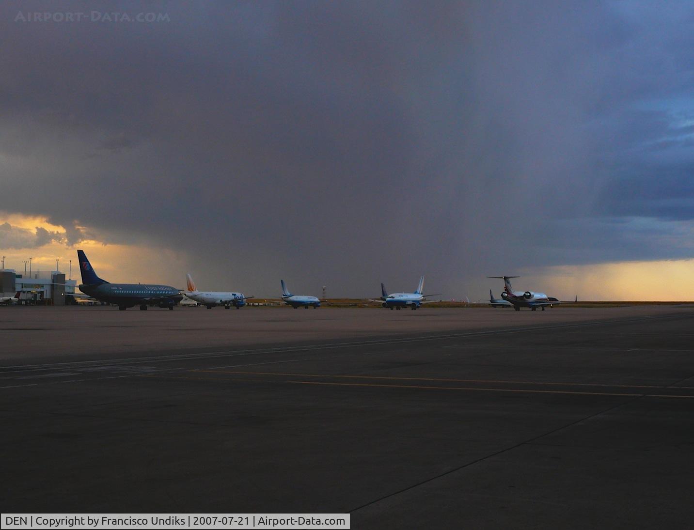Denver International Airport (DEN) - Planes wait for storm to pass.