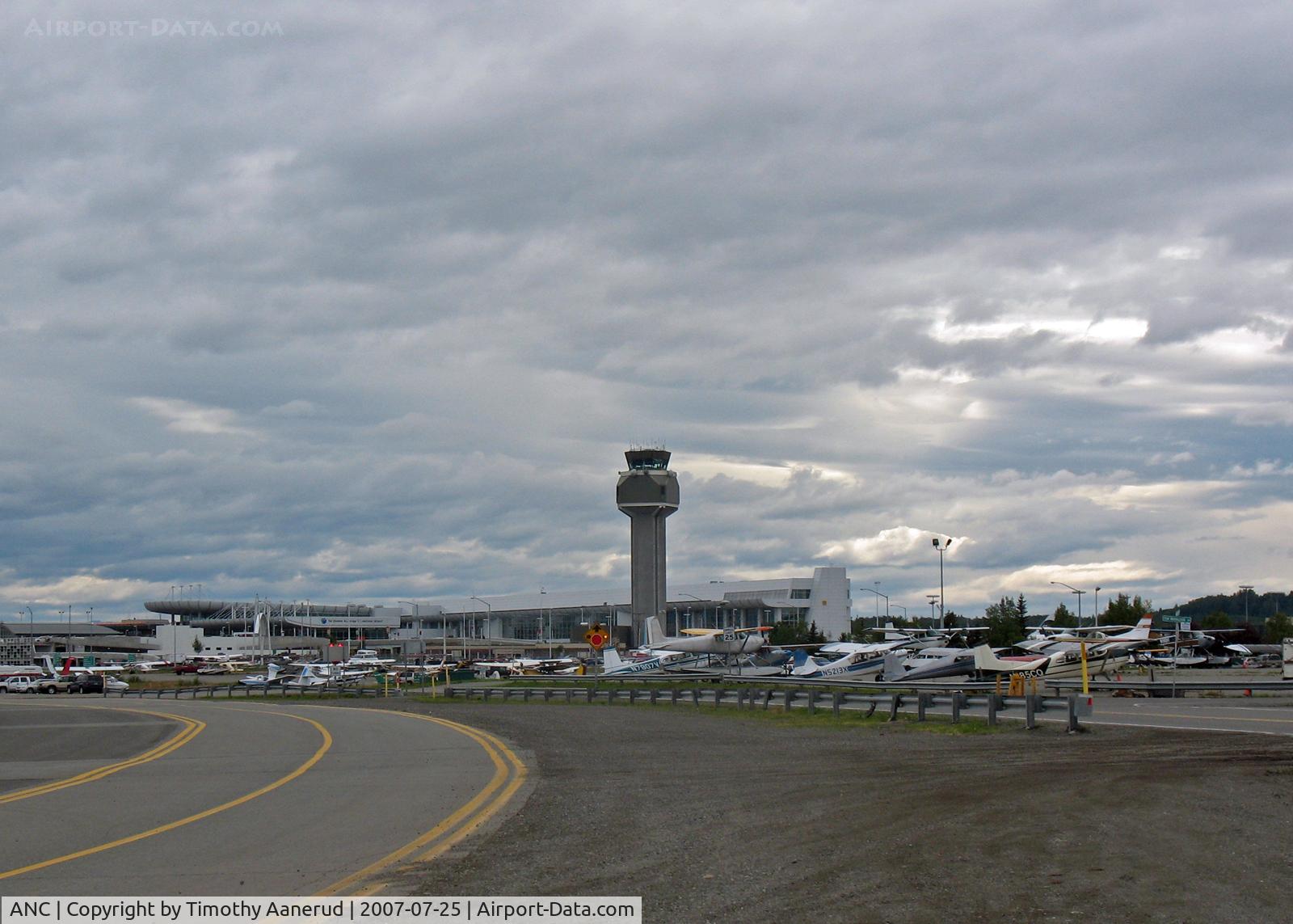 Ted Stevens Anchorage International Airport (ANC) - Control Tower and main terminal from General Avation parking area