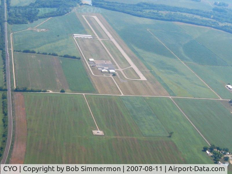 Pickaway County Memorial Airport (CYO) - Looking S from 3000' with Yellow Bud VOR (XUB-112.5) in the foreground.