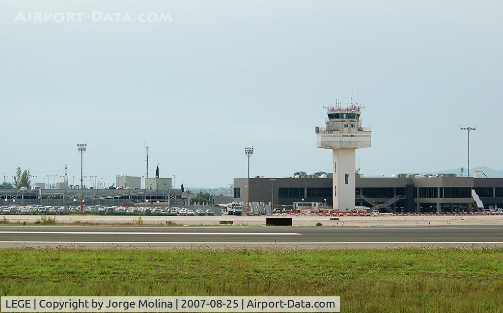 Girona-Costa Brava Airport, Girona Spain (LEGE) - Girona Airport; parking, ATC tower and terminal building.