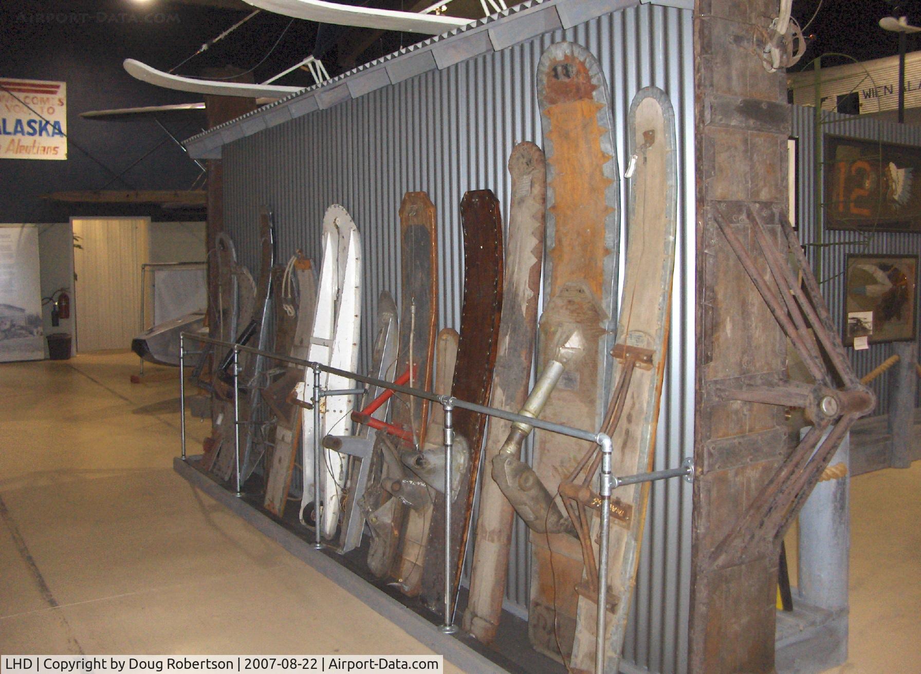 Lake Hood Seaplane Base (LHD) - Aircraft Skis in Ski Alley of Alaska Aviation Heritage Museum