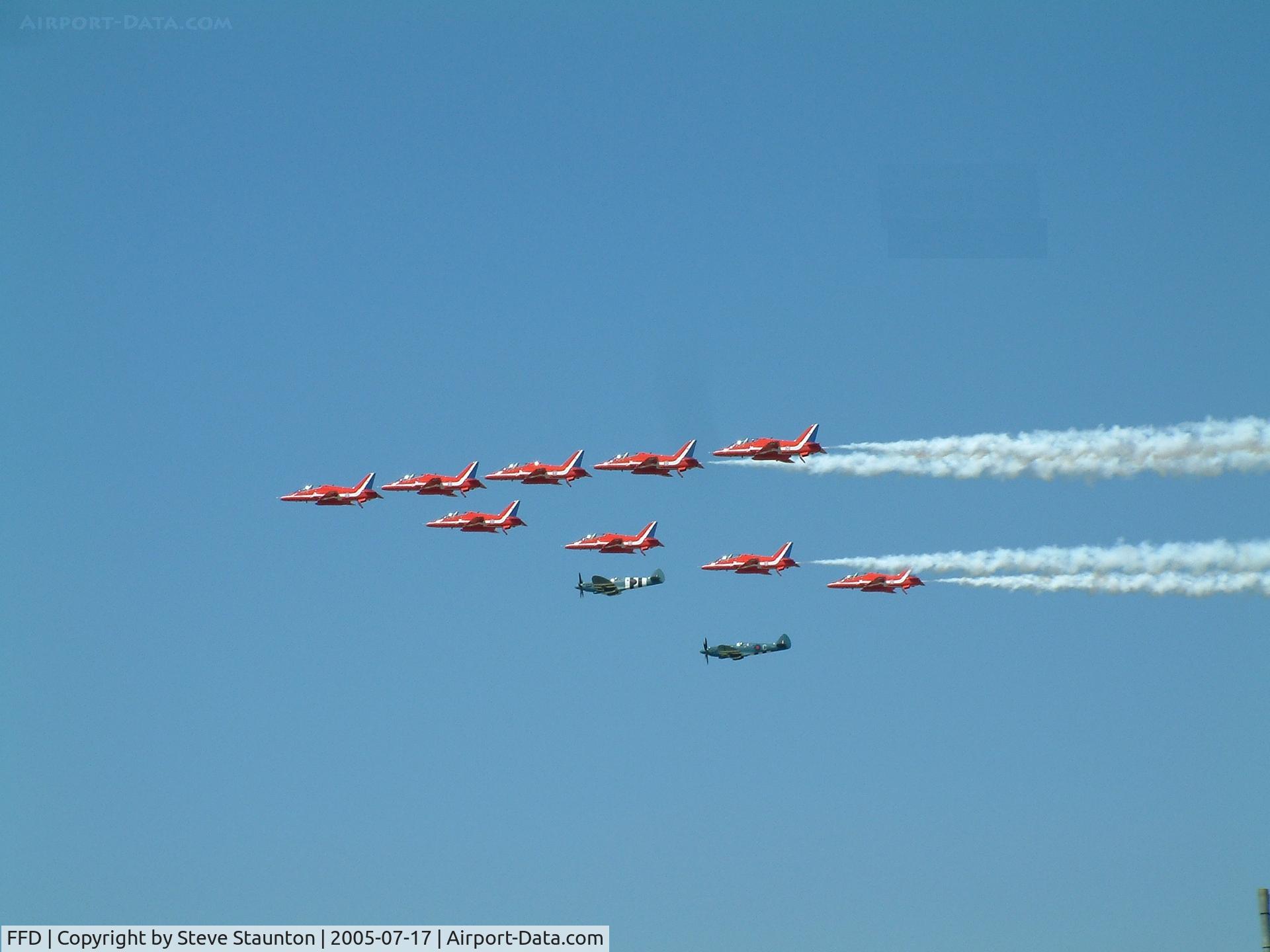RAF Fairford Airport, Fairford, England United Kingdom (FFD) - Red Arrows and Three Spitfires at Royal International Air Tattoo 2005