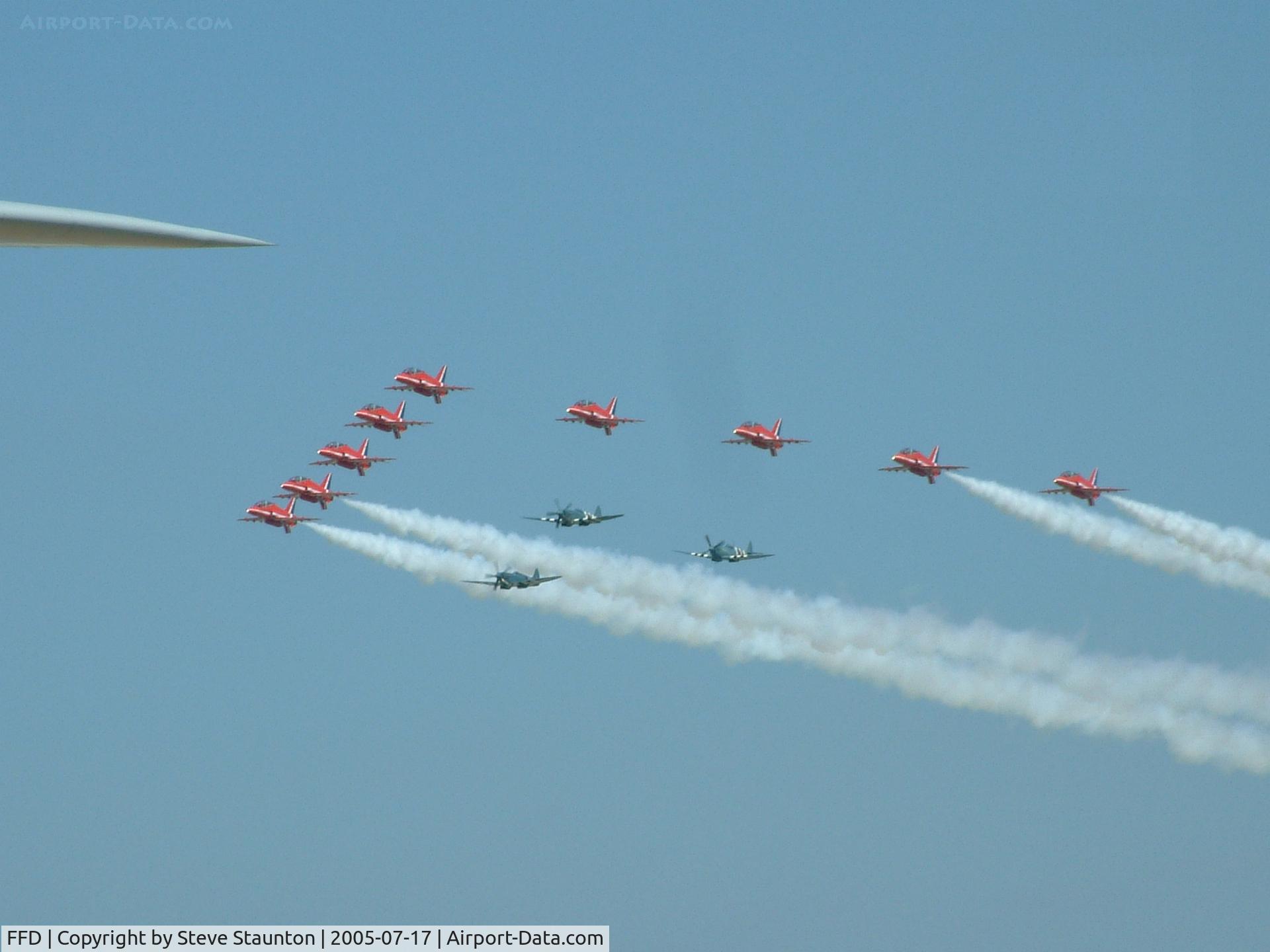RAF Fairford Airport, Fairford, England United Kingdom (FFD) - Red Arrows and Three Spitfires at Royal International Air Tattoo 2005
