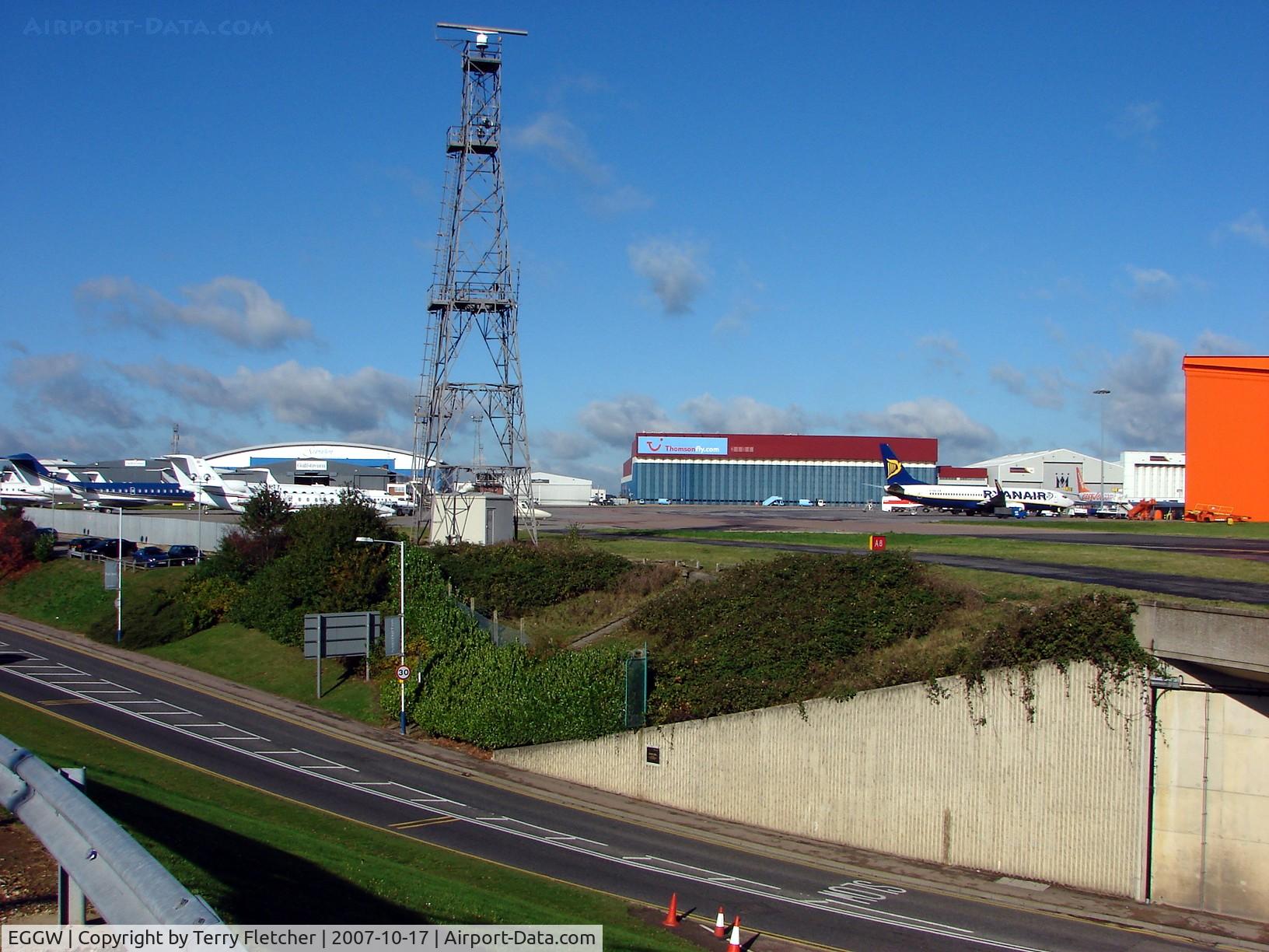 London Luton Airport, London, England United Kingdom (EGGW) - Passenger terminal to the right , Gulfstream Executive ramp to the left