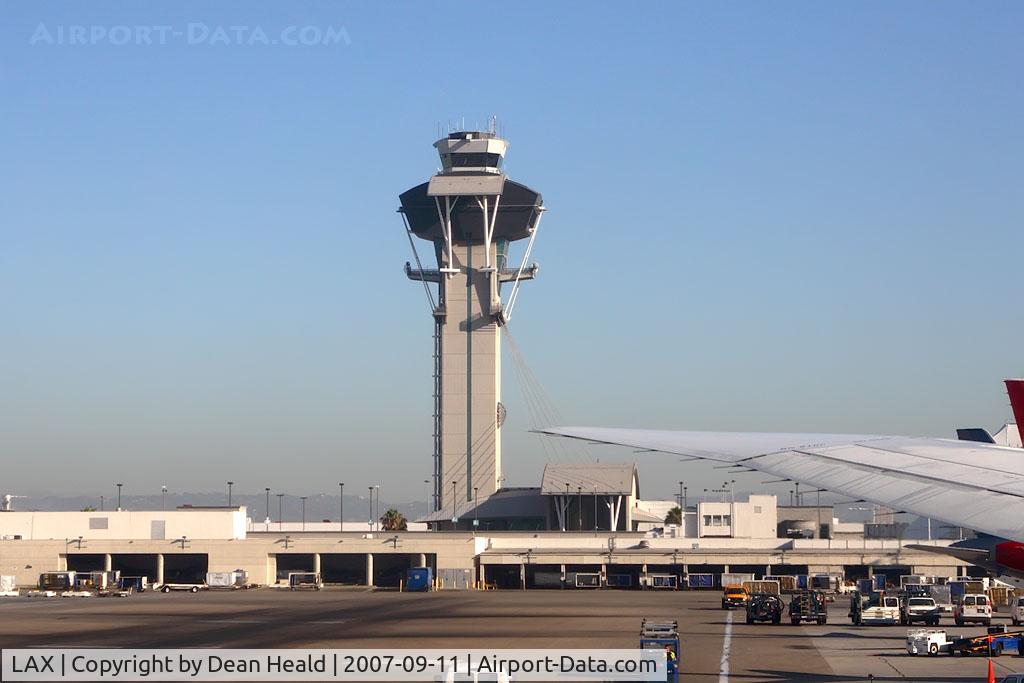 Los Angeles International Airport (LAX) - View of the control tower at LAX as seen from Delta Airlines N832MH as we taxi to RWY 25R for departure to Atlanta.