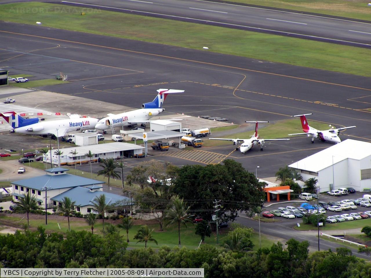 Cairns International Airport, Cairns, Queensland Australia (YBCS) - View of the Cargo ramp from the adjacent Mountain park