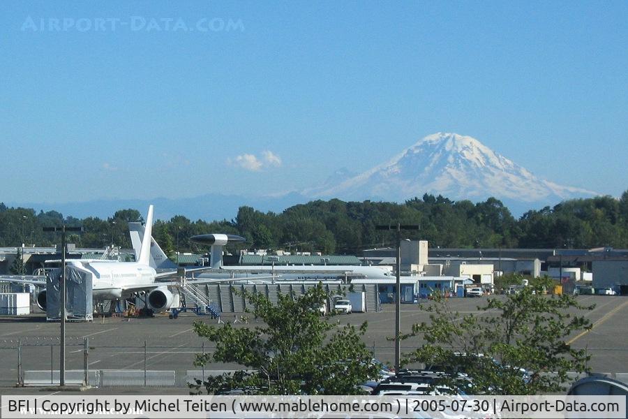 Boeing Field/king County International Airport (BFI) - The military Boeing factory at BFI dominated by Mount Rainier - A NATO E-3 can be seen