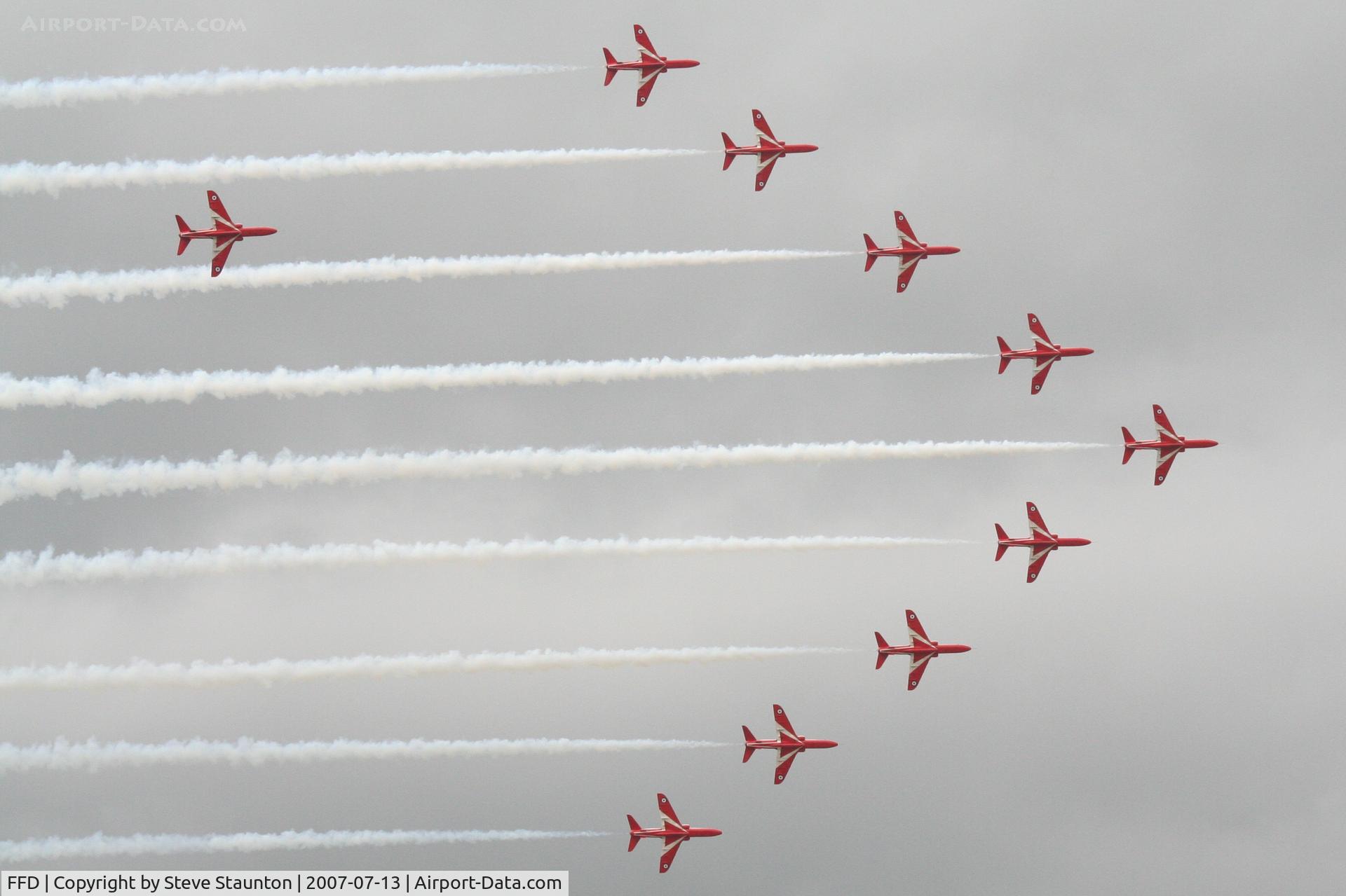 RAF Fairford Airport, Fairford, England United Kingdom (FFD) - Red Arrows in 10 ship formation at Royal International Air Tattoo 2007