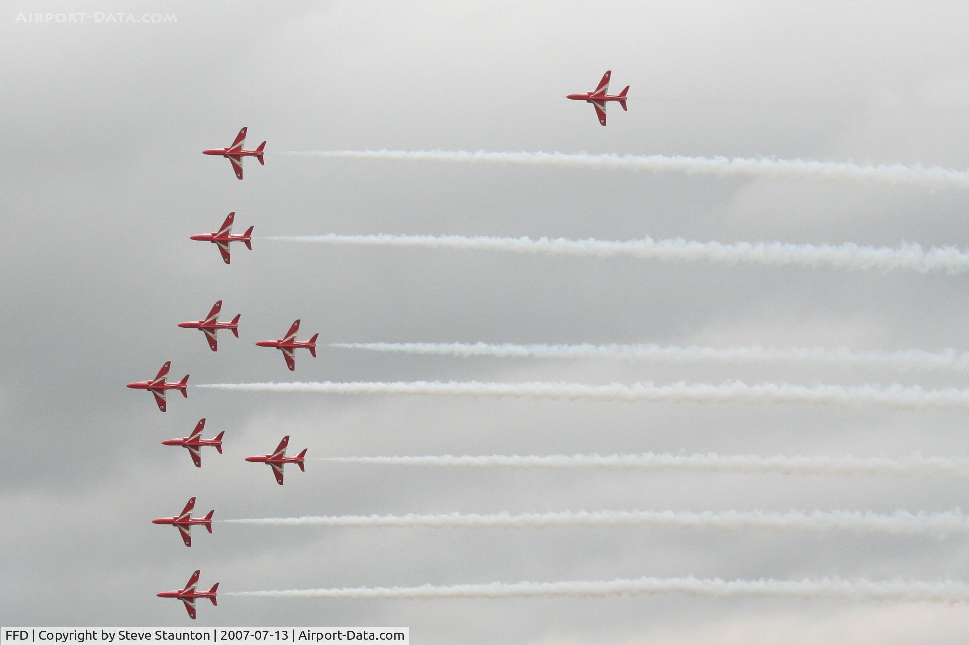 RAF Fairford Airport, Fairford, England United Kingdom (FFD) - Red Arrows in 10 ship formation at Royal International Air Tattoo 2007