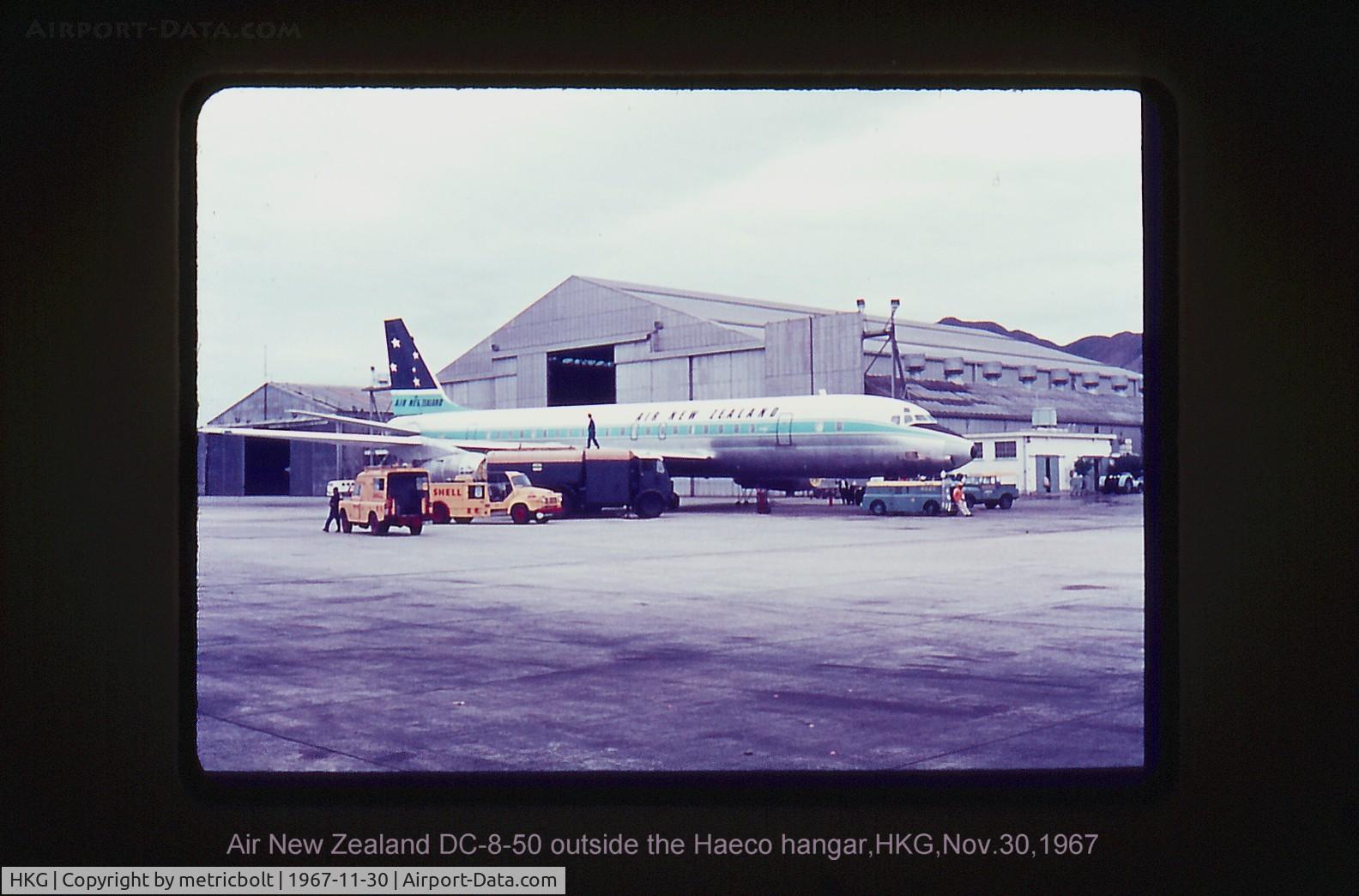 Hong Kong International Airport, Hong Kong Hong Kong (HKG) - Air New Zealand DC-8-50 outside the HAECO hangar,HKG Kai Tak airport