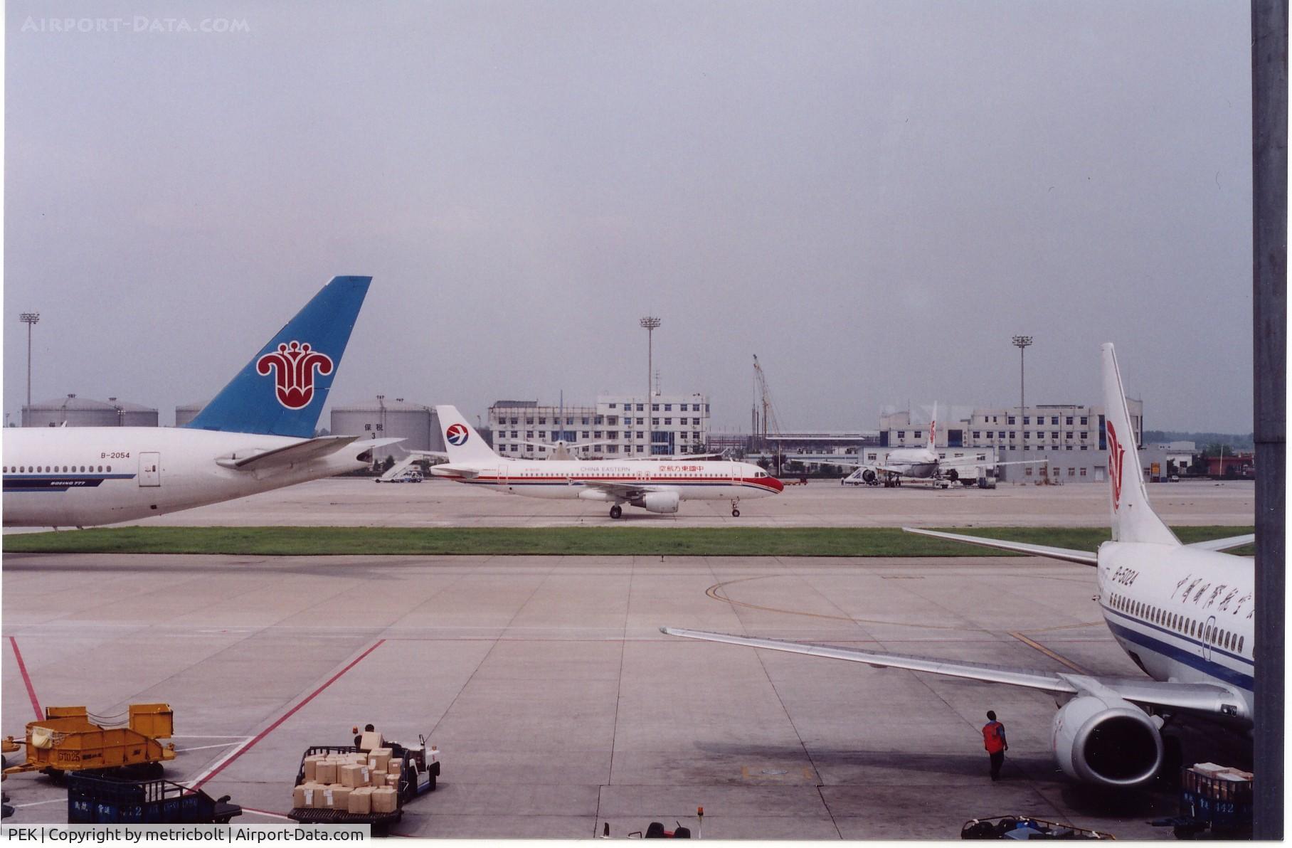 Beijing Capital International Airport, Beijing China (PEK) - China Eastern A320 taxiing past China Southern B777 and Air China B737,Beijing,Aug.2005