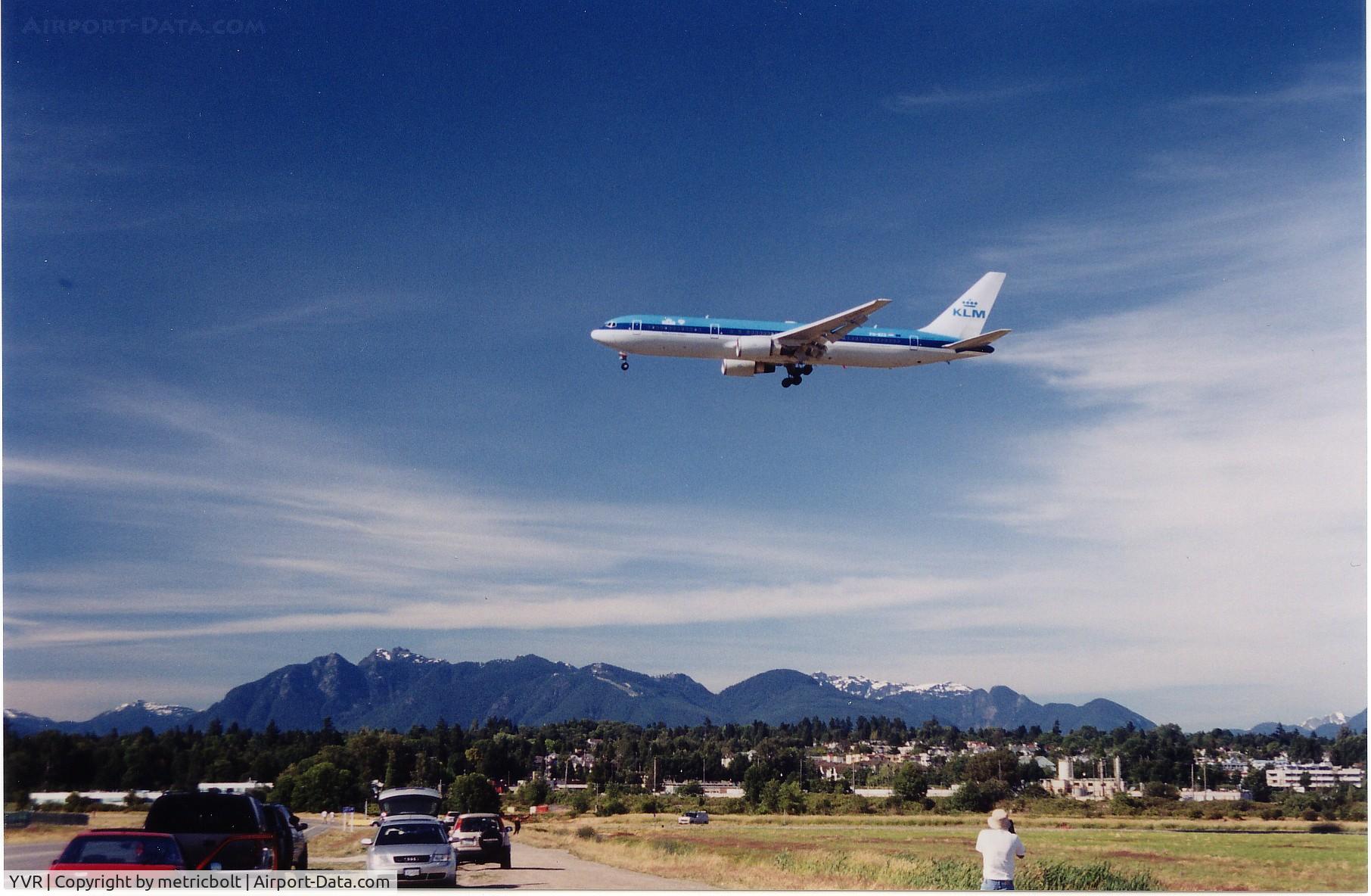 Vancouver International Airport, Vancouver, British Columbia Canada (YVR) - KLM B767 from AMS,Jul.2002.Taken at the Templeton Rd. spotting area