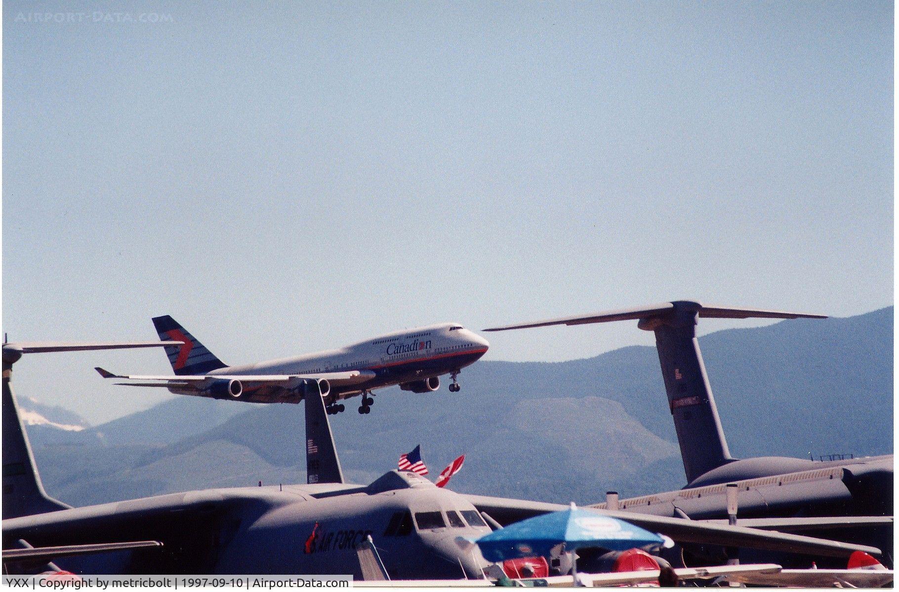 Abbotsford International Airport, Abbotsford, British Columbia Canada (YXX) - Canadian Airlines B747-475 gear down low level flypast,Abbotsford Int'l Airshow.