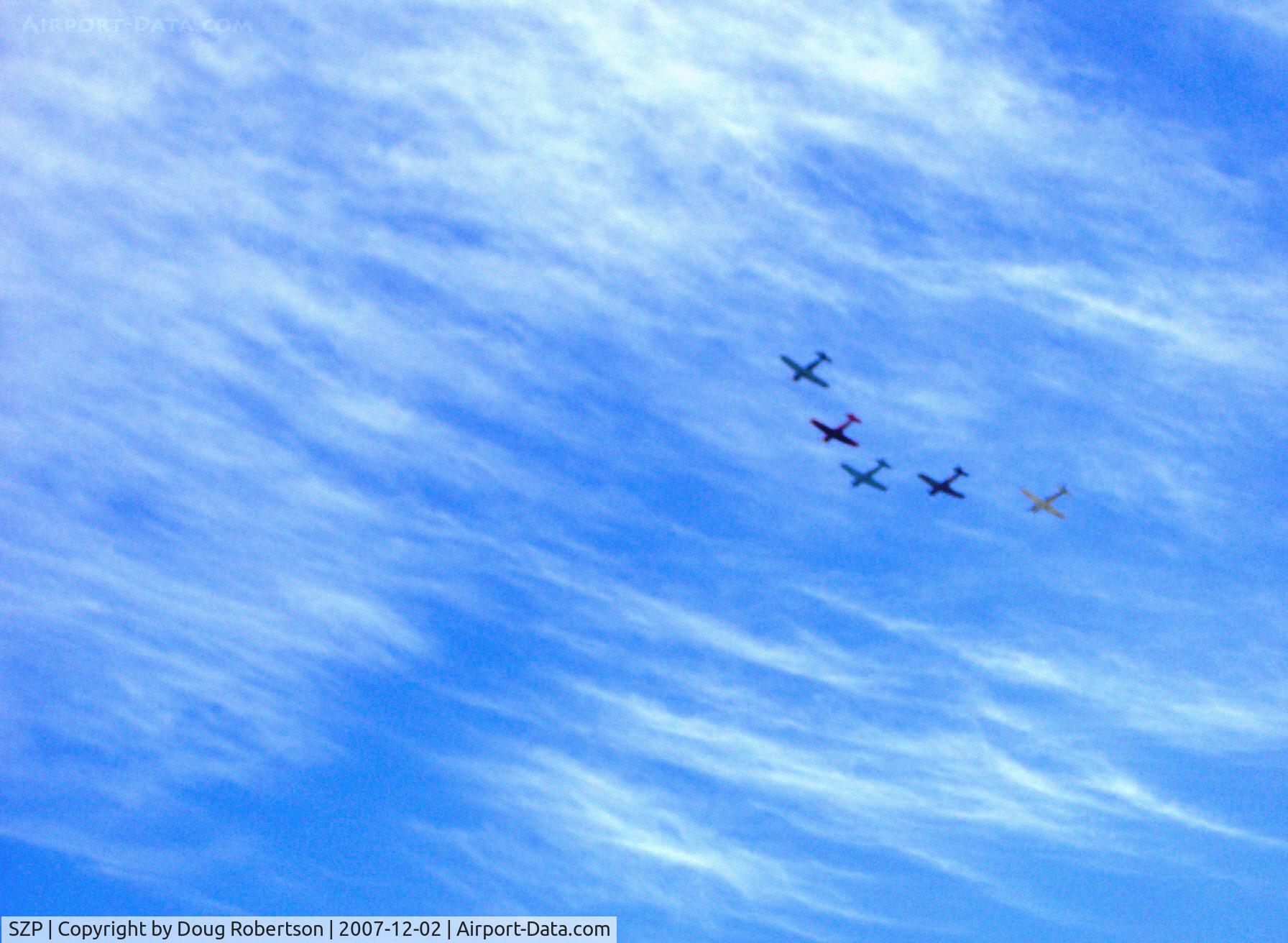 Santa Paula Airport (SZP) - Five Nanchang China CJ6-As. High in Formation Flight. First pass.
