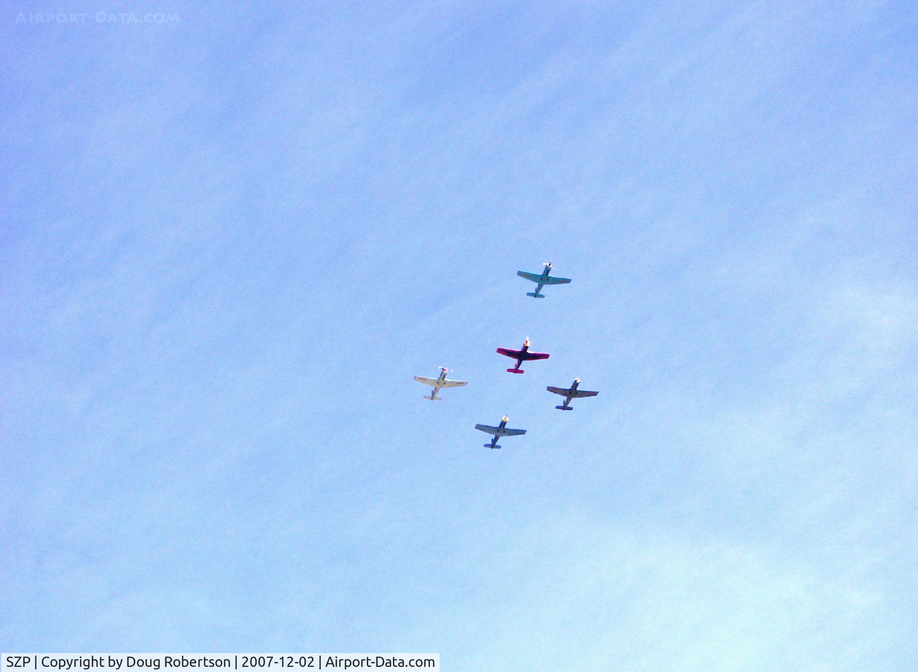 Santa Paula Airport (SZP) - Five Nanchang China CJ6-As. High in Formation Flight. Second pass.