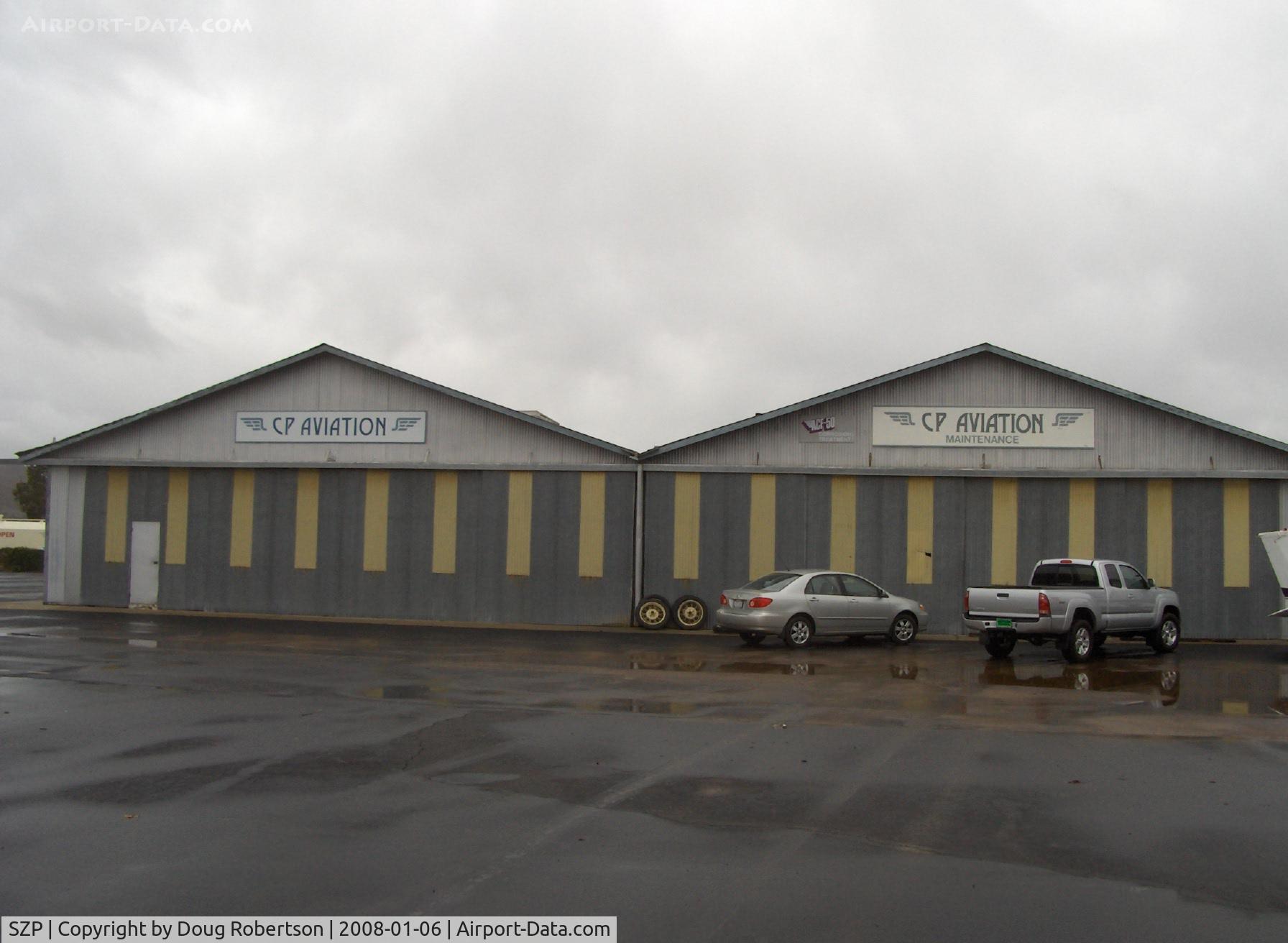 Santa Paula Airport (SZP) - CP Aviation, FBO offering flight instruction and aircraft maintenance. Hangars