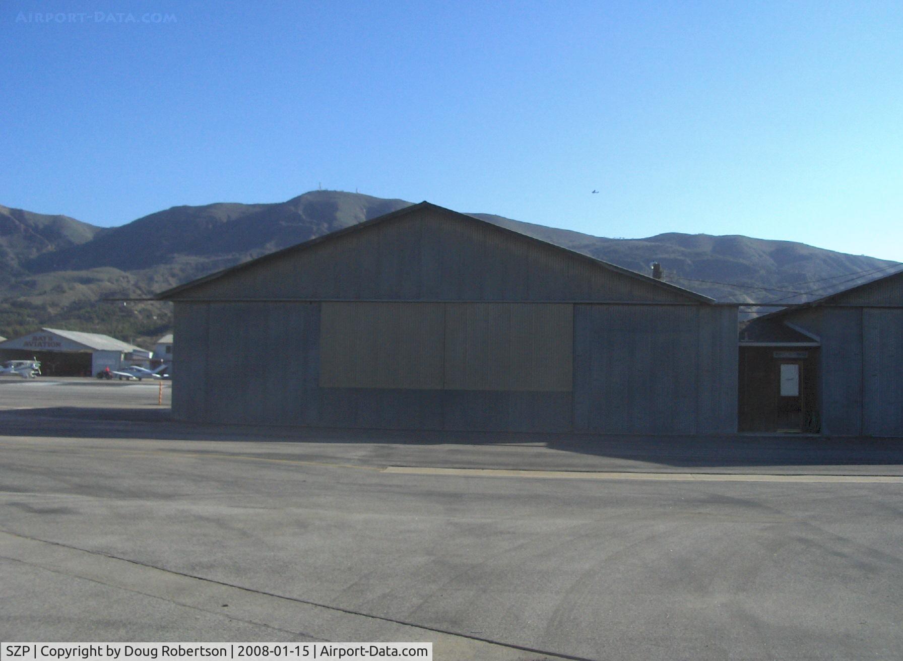Santa Paula Airport (SZP) - The ex-Clete Roberts hangar-formerly housed his 1931 N350Y Buhl LA-1 AIR PUP, J3 CUB and Stinson VOYAGER + several old 1930s Ford phaetons