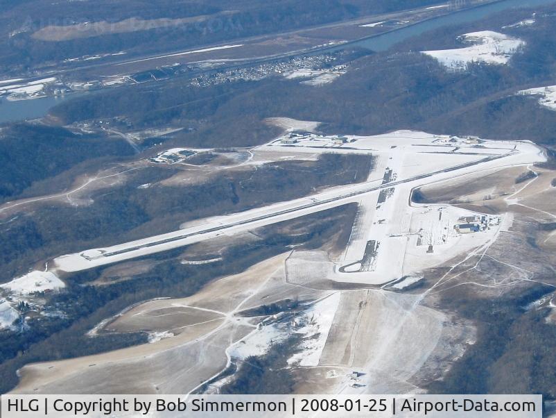 Wheeling Ohio Co Airport (HLG) - Wheeling, WV from 6500', looking west with the Ohio River beyond.