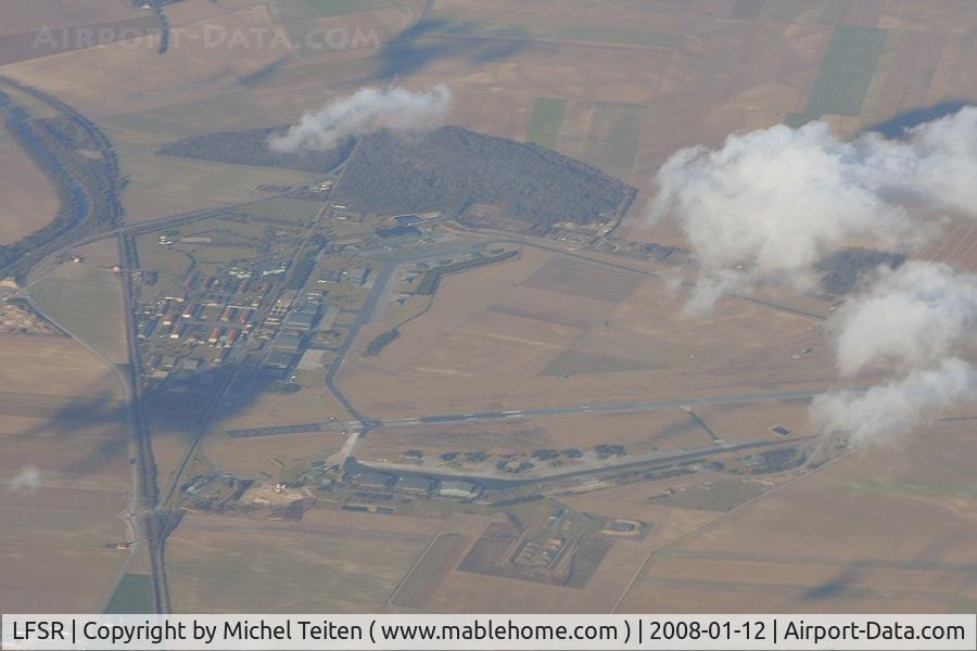 Reims Champagne Airport, Reims France (LFSR) - Base aerienne 112 (home of the French Air Force Mirage F1CR) seen from a 777-200ER from Air France