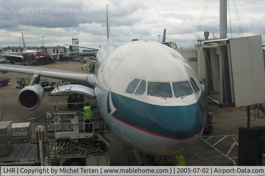 London Heathrow Airport, London, England United Kingdom (LHR) - Cathay Pacific A340 waiting for its passengers before a long fly to Hong Kong
