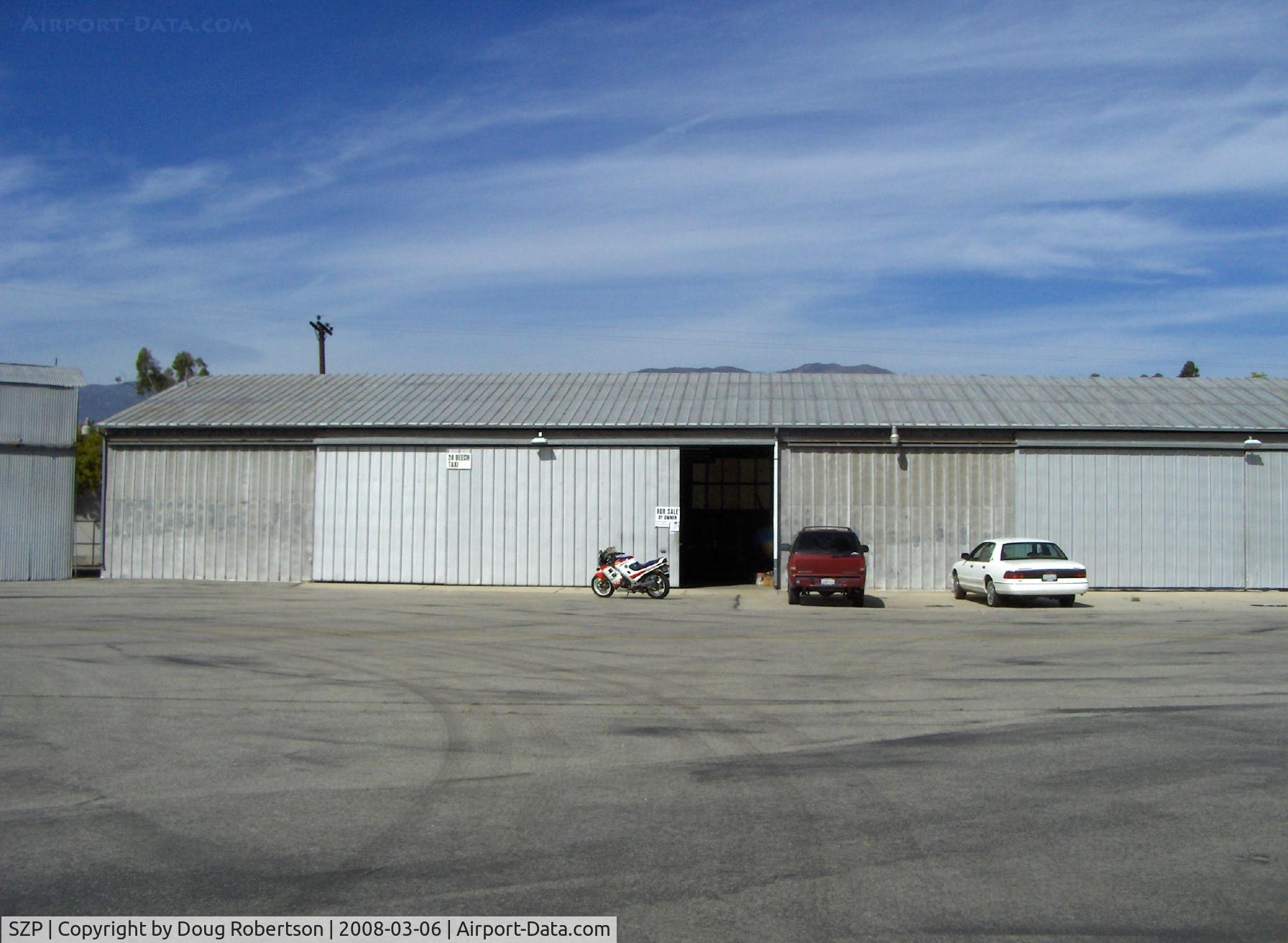 Santa Paula Airport (SZP) - 24 Beech Taxi. Large 5,600 sq. ft Commercial Hangar For Sale. Includes 1,600 sq ft office and shop heated and air-conditioned. Will hold a LOT of airplanes. Nice southern exposure and close runway access.