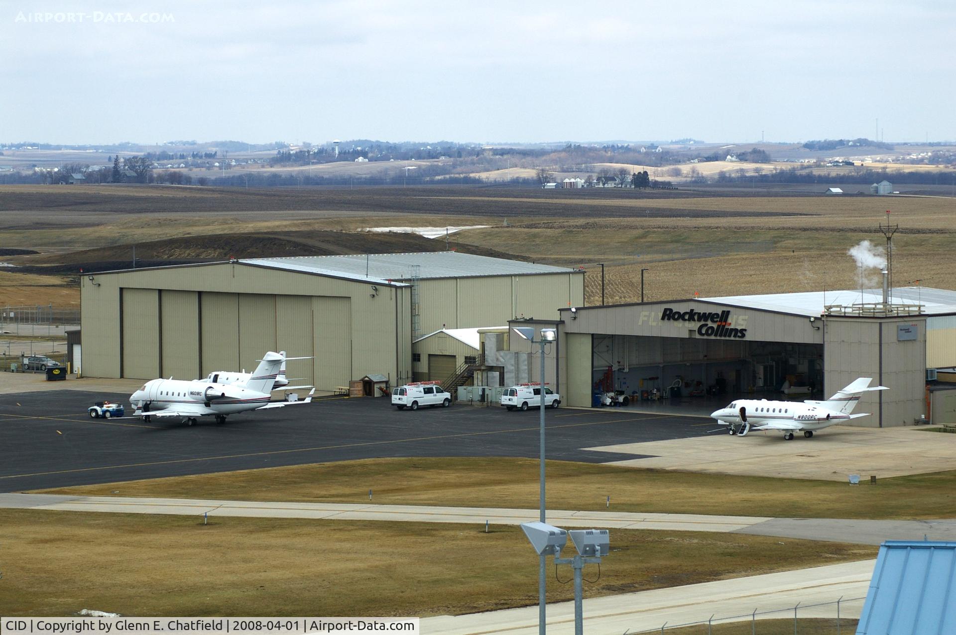 The Eastern Iowa Airport (CID) - Rockwell-Collins ramp.  In sight are N50CR (behind N601RC), N601RC, N800RC