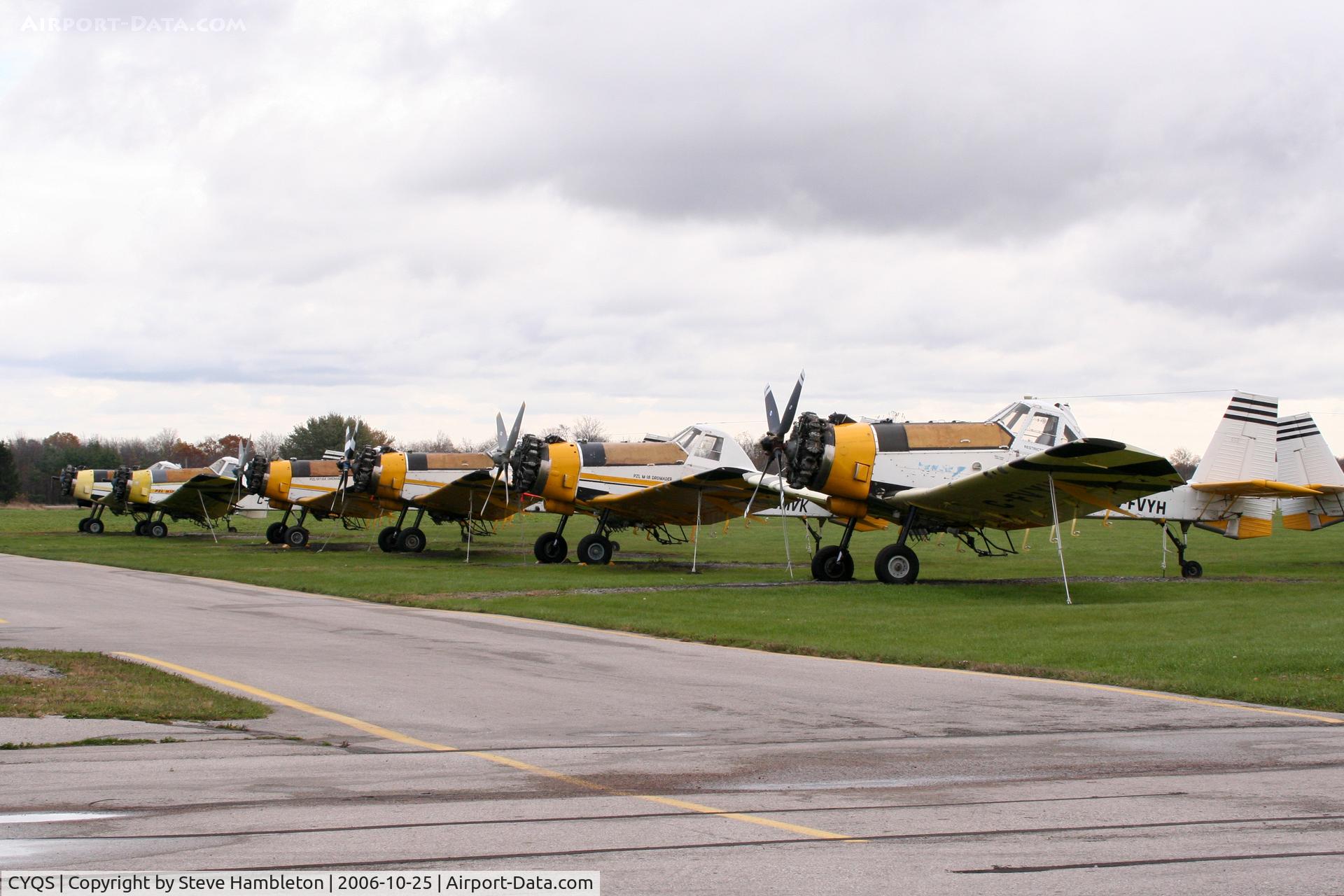 St. Thomas Airport (St. Thomas Municipal Airport), St. Thomas, Ontario Canada (CYQS) - PZL M18 Dromaders lined up at St Thomas Municipal, ON