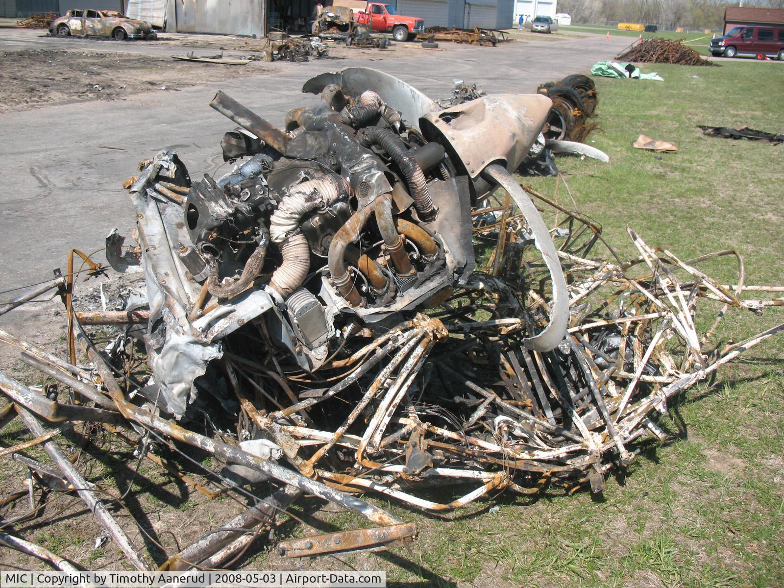 Crystal Airport (MIC) - The remains of a taildragger after the hangar fire on 27 April 2008