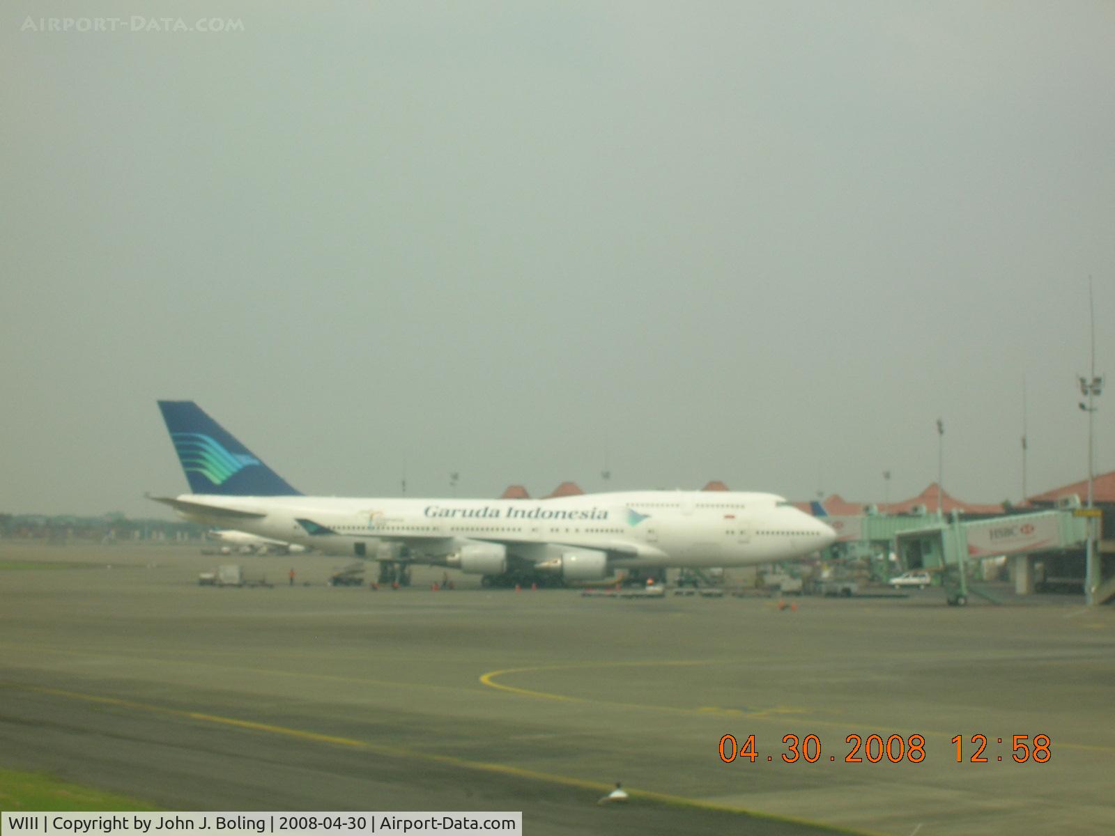 Soekarno-Hatta International Airport, Cengkareng, Banten (near Jakarta) Indonesia (WIII) - Garuda B-747 at gate at Jakarta