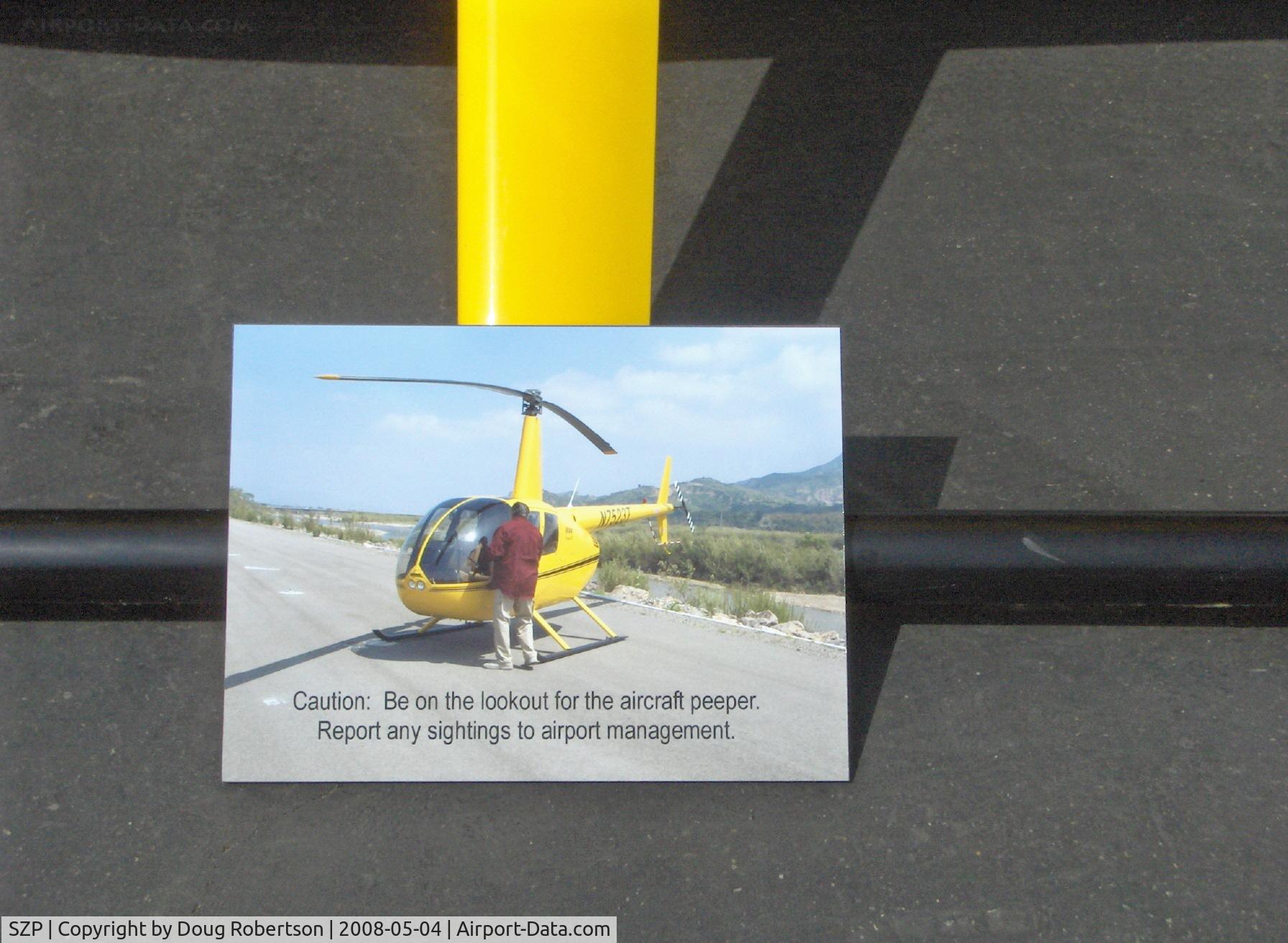 Santa Paula Airport (SZP) - Aircraft Peeper Caution Warning, inset photo courtesy Sy Botan.