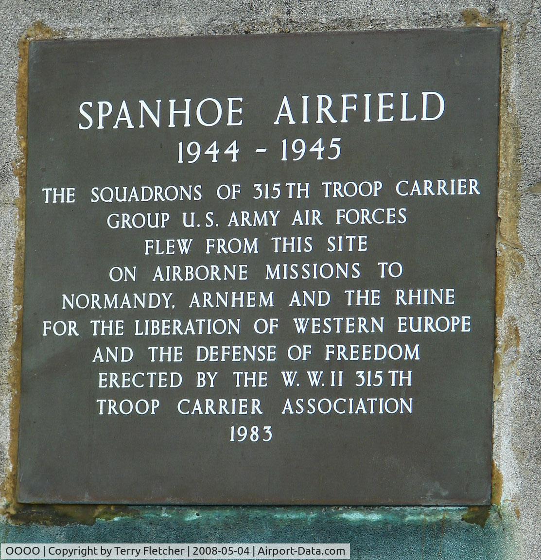 OOOO Airport - Inscription on Memorial at entrance to Spanhoe Airfield