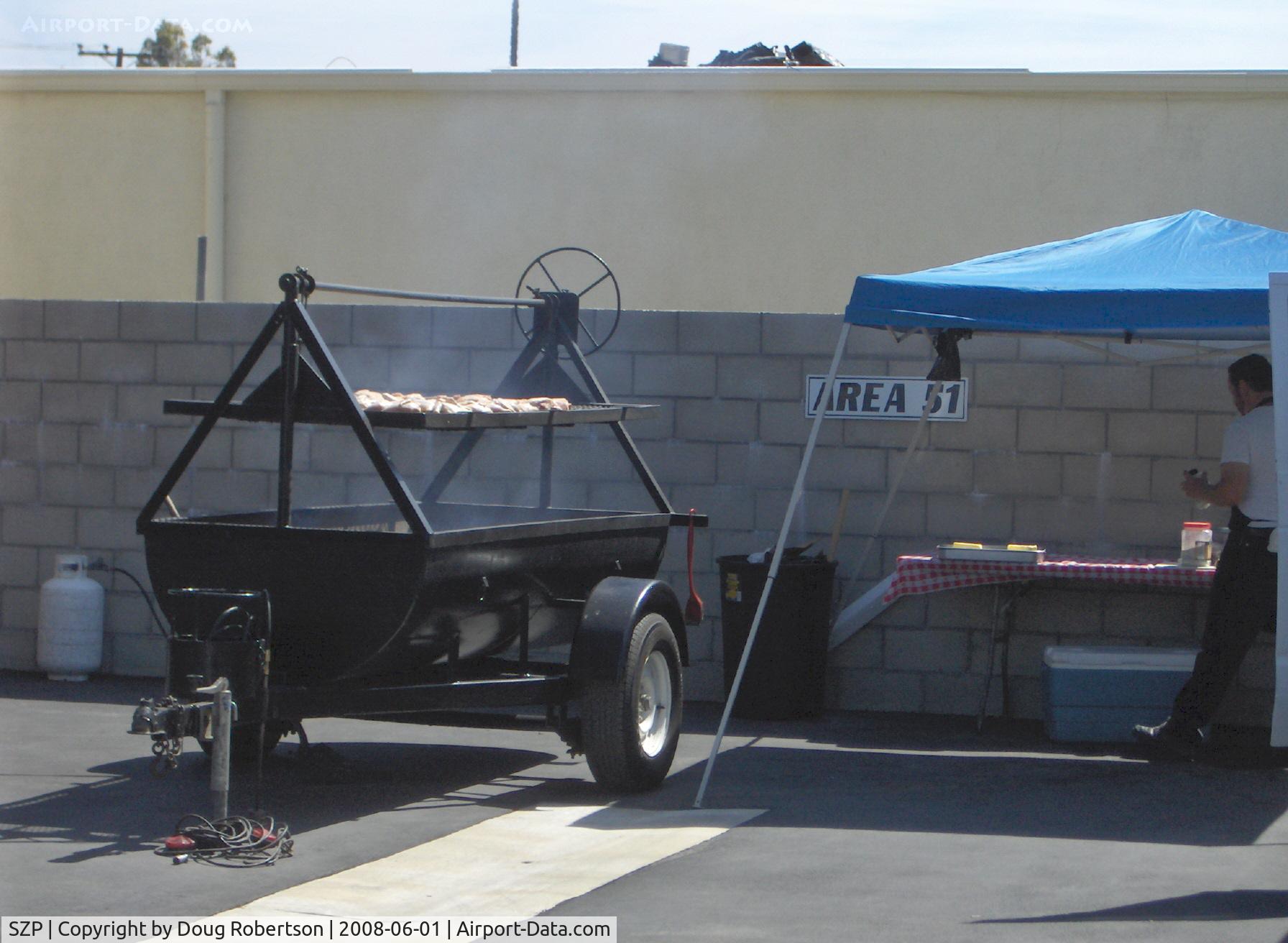 Santa Paula Airport (SZP) - Preparing big barbeque near N124YK host hangar for group fly-In lunch.
