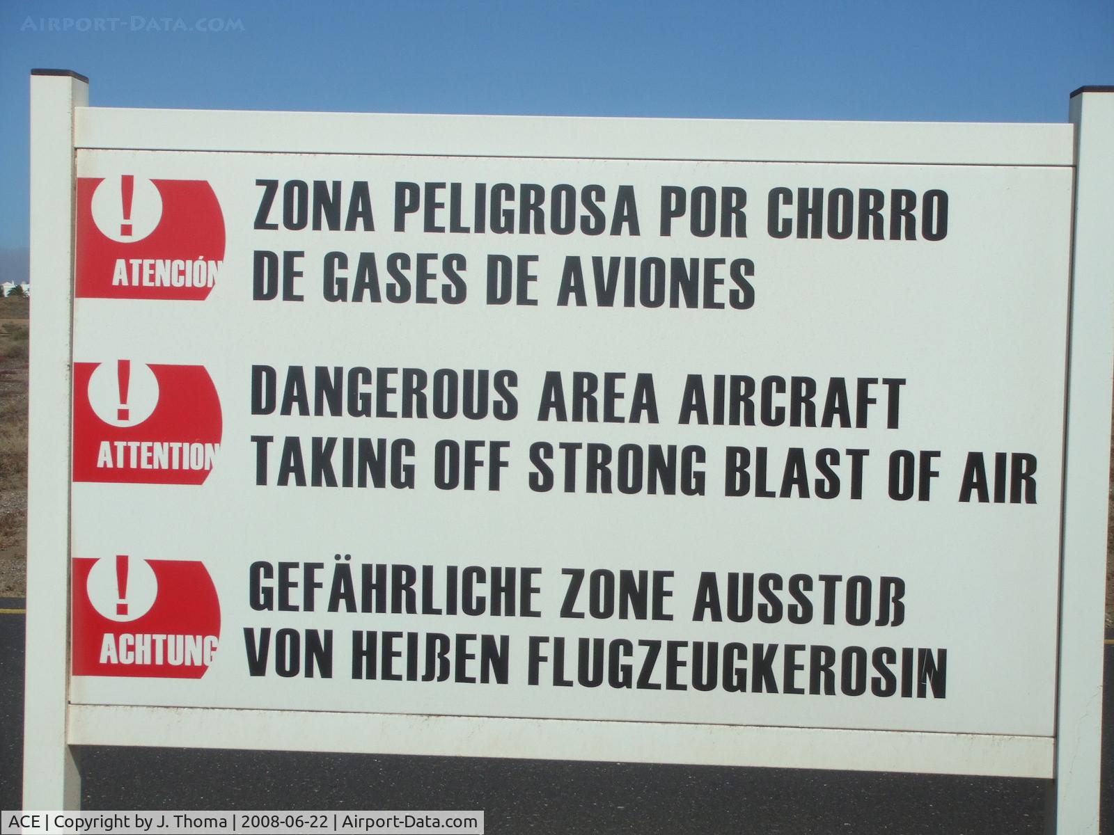 Arrecife Airport (Lanzarote Airport), Arrecife Spain (ACE) - Warning sign at Lanzarote
