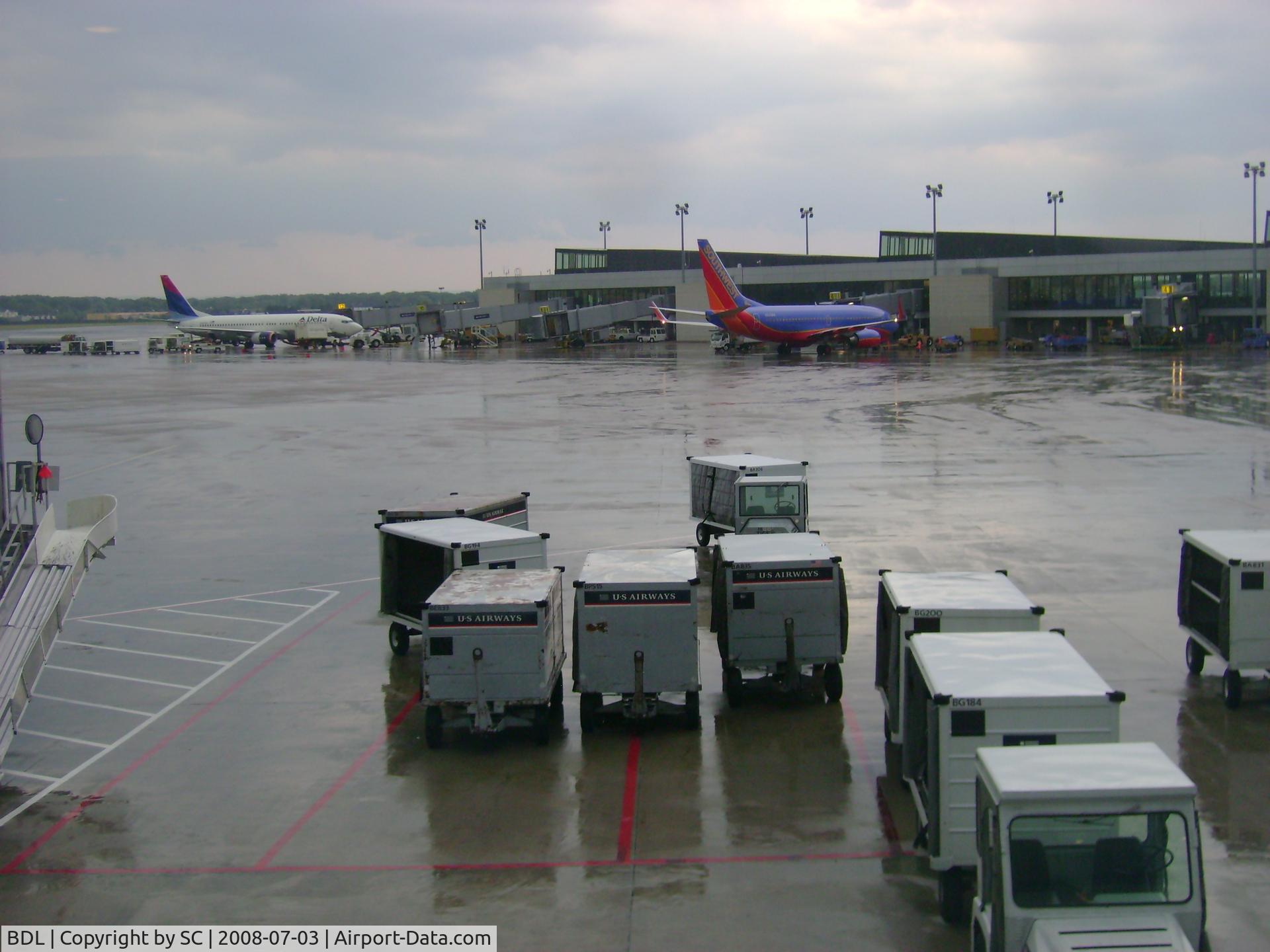 Bradley International Airport (BDL) - terminal A with Delta and Southwest flights scheduled to depar
