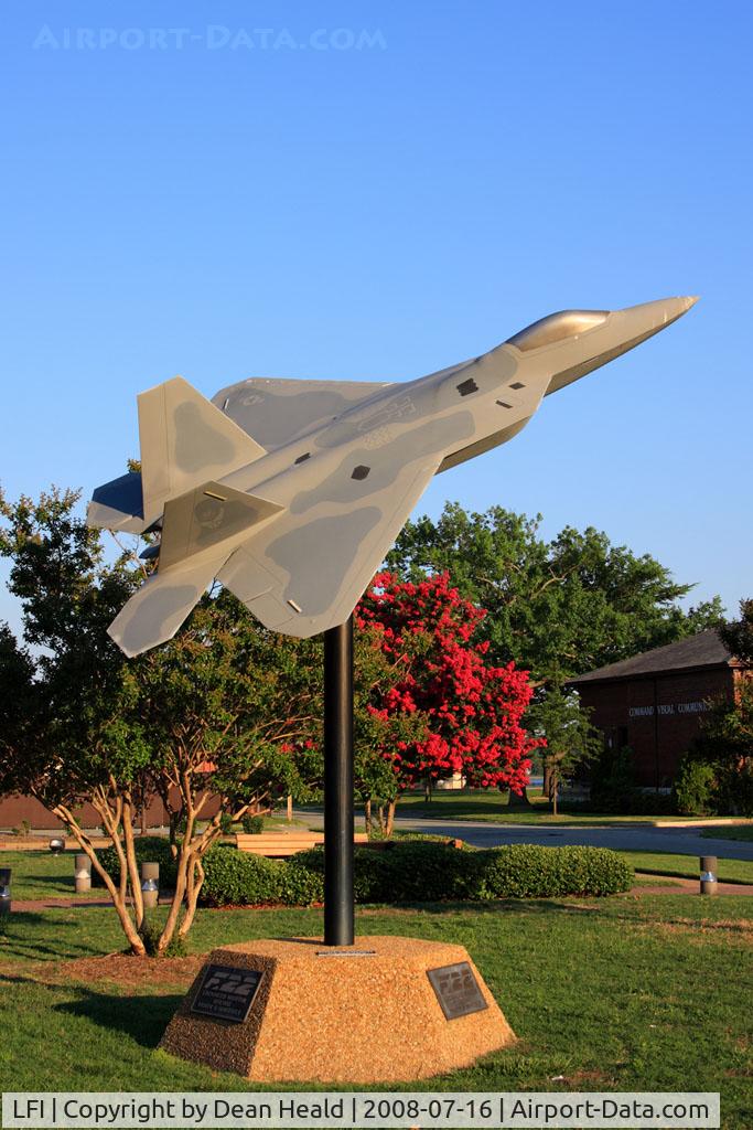 Langley Afb Airport (LFI) - USAF Lockheed Martin F-22A display model displayed on base.