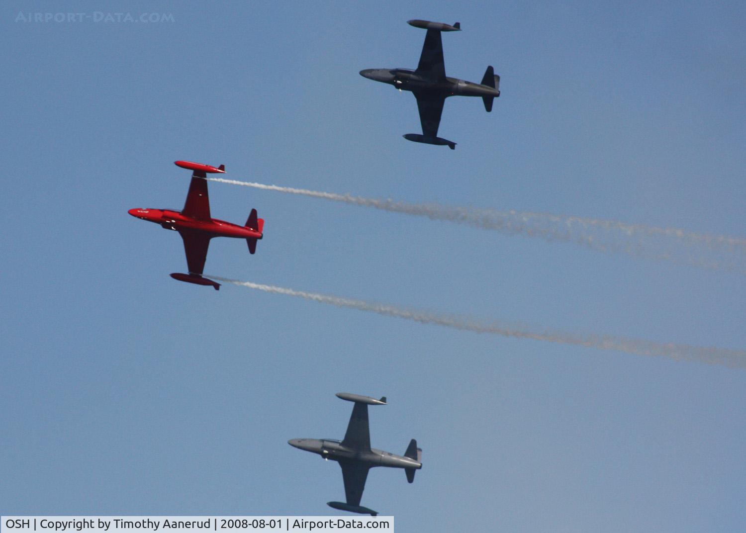 Wittman Regional Airport (OSH) - EAA AirVenture 2008, 3 Lockheed T-33's fly by. Lead (red) is N99184,  left wing (top) is N433RD, 