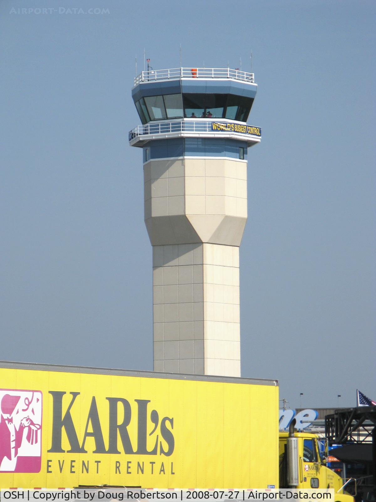 Wittman Regional Airport (OSH) - New FAA Air Traffic Control Tower. Height: 116 feet. Cost: $5.6 million. Officially opened: 15 July 2008. Note: Runway 27 not always visible from tower due to trees 3,000' west.