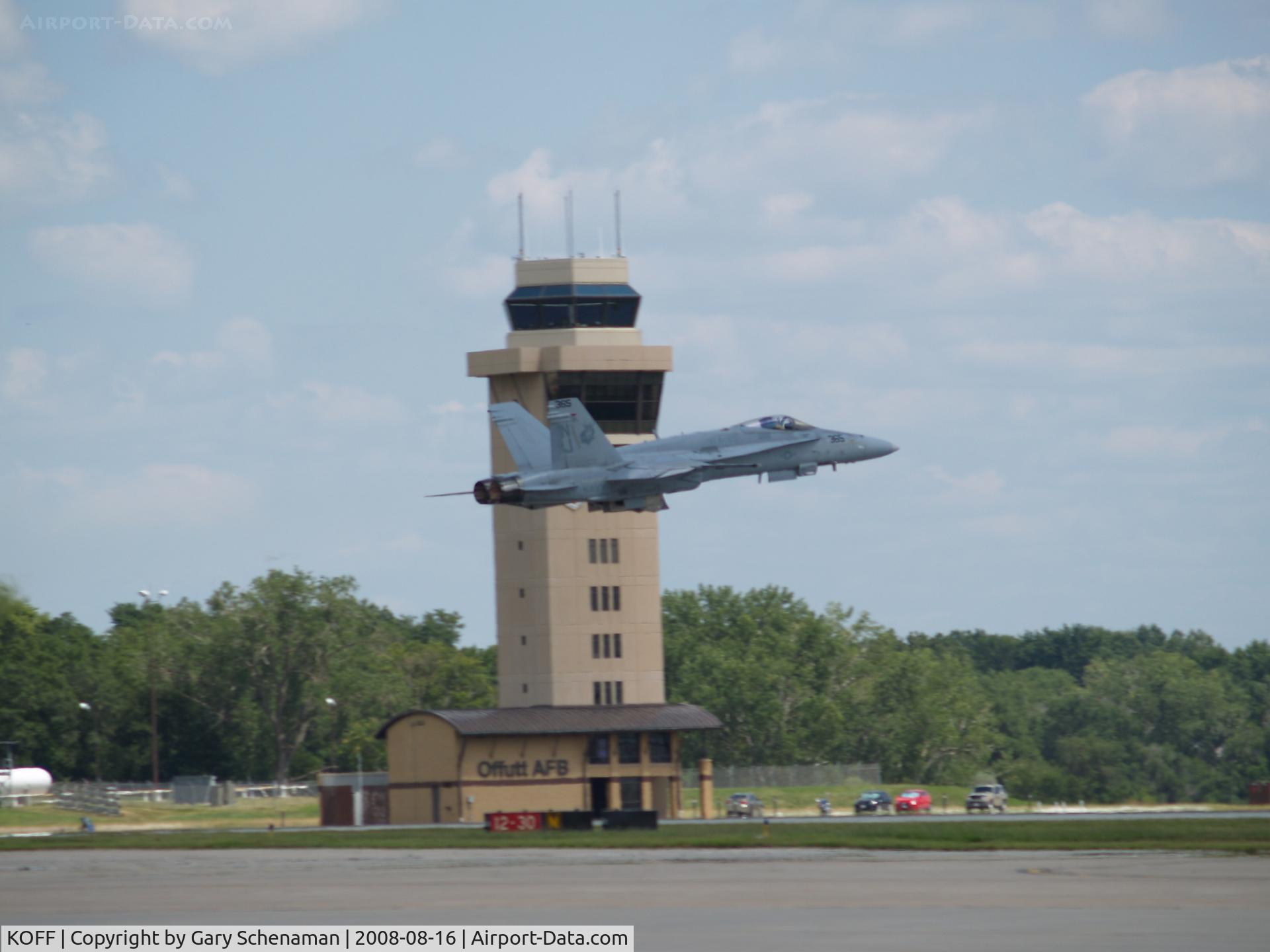 Offutt Afb Airport (OFF) - F-18 HORNET IN FORGROUND OF OFFUTT CONTROLL TOWER