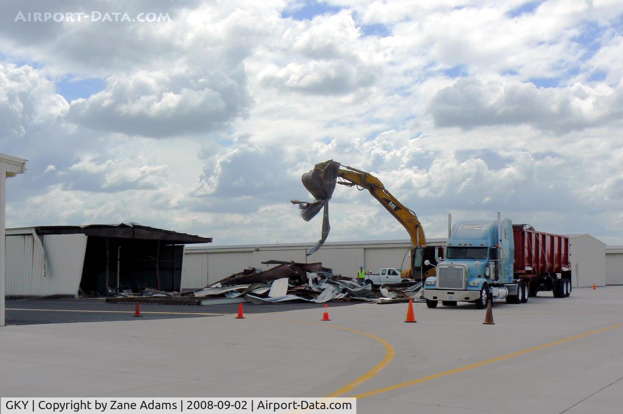 Arlington Municipal Airport (GKY) - Removal of the burned T-hangers begins...