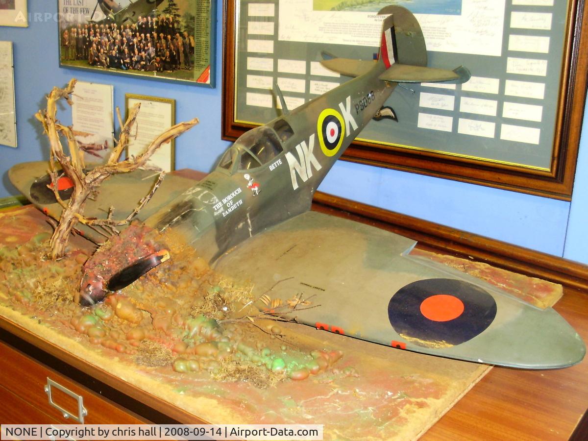 NONE Airport - model of a Spitfire crash site on display at the Fenland & West Norfolk Aviation Museum