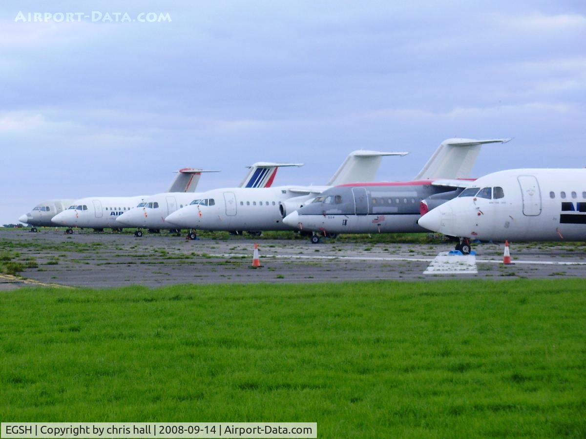 Norwich International Airport, Norwich, England United Kingdom (EGSH) - BAe 146 stored at Norwich Airport